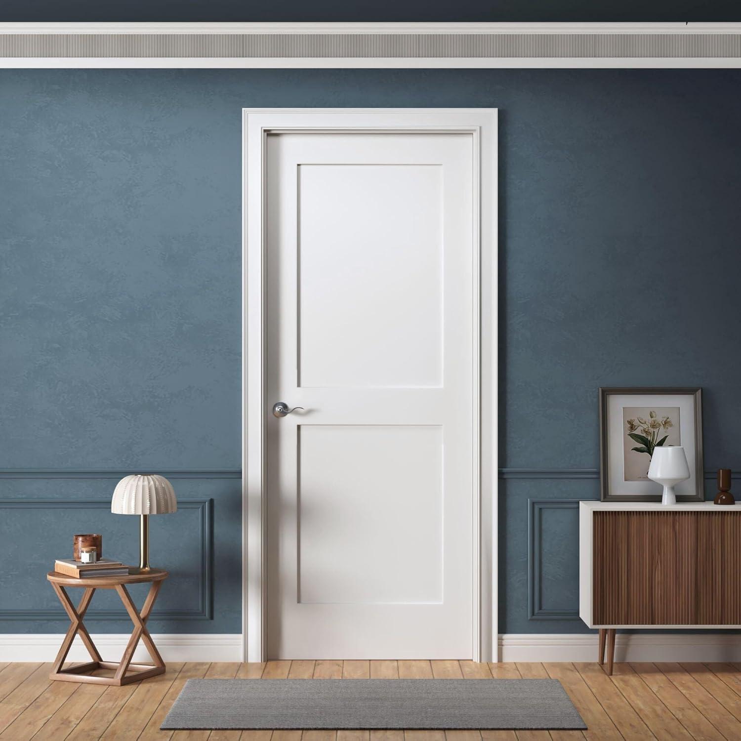 30" x 96" Interior Door Slab Only, 2-Panel Shaker Design, No Pre-Drilled Holes, White Primed, Solid Core, for Sliding, Swing, Barn, Bifold, or Pocket Door Applications (Not Prehung)