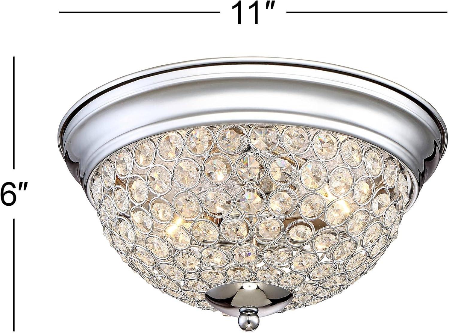 Possini Euro Design Faith Modern Ceiling Light Flush Mount Fixtures 11" Wide Set of 2 Chrome 2-Light Crystal for Bedroom Kitchen Living Room Hallway