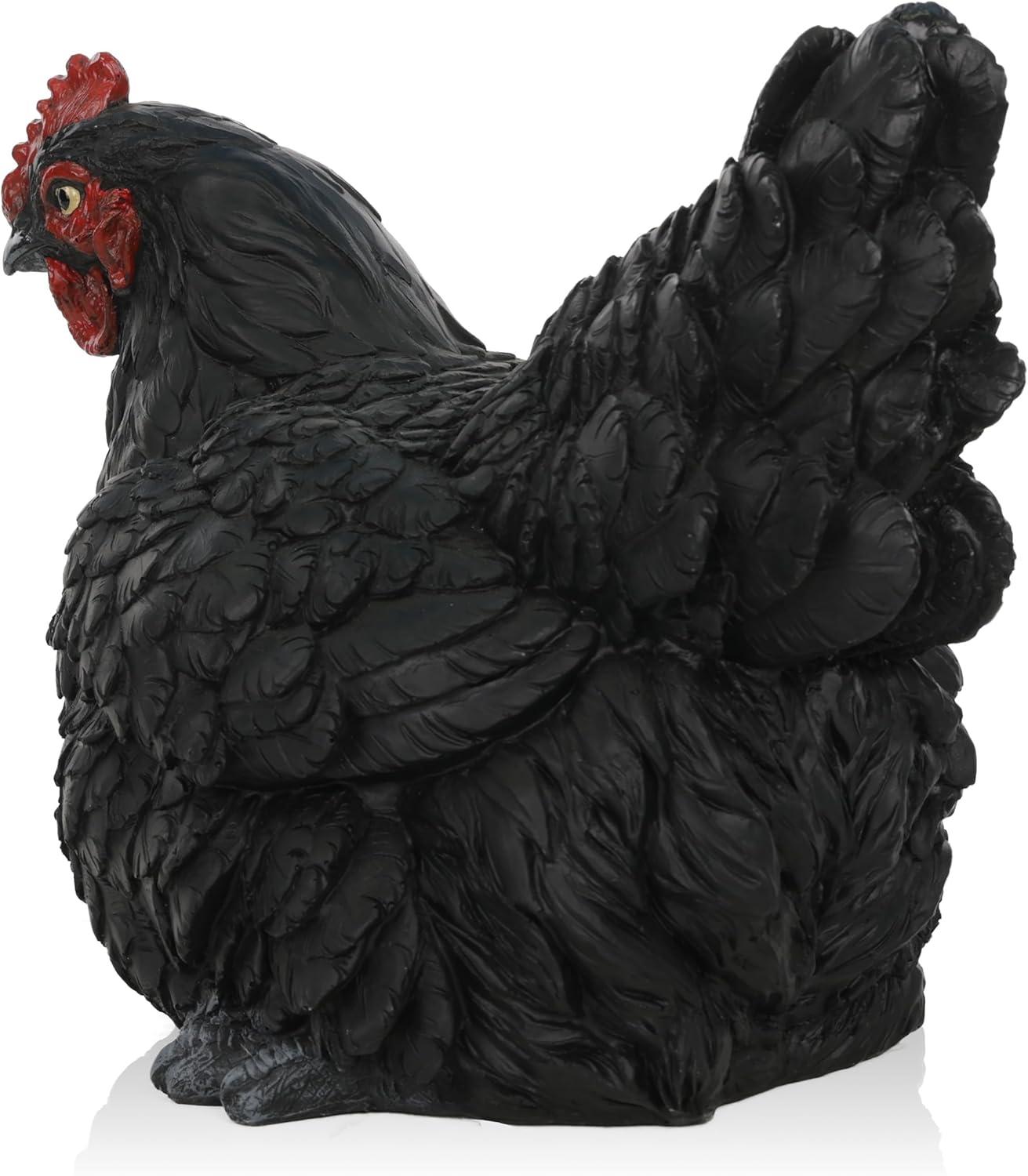 8" Black Polyresin Resting Hen Garden Statue