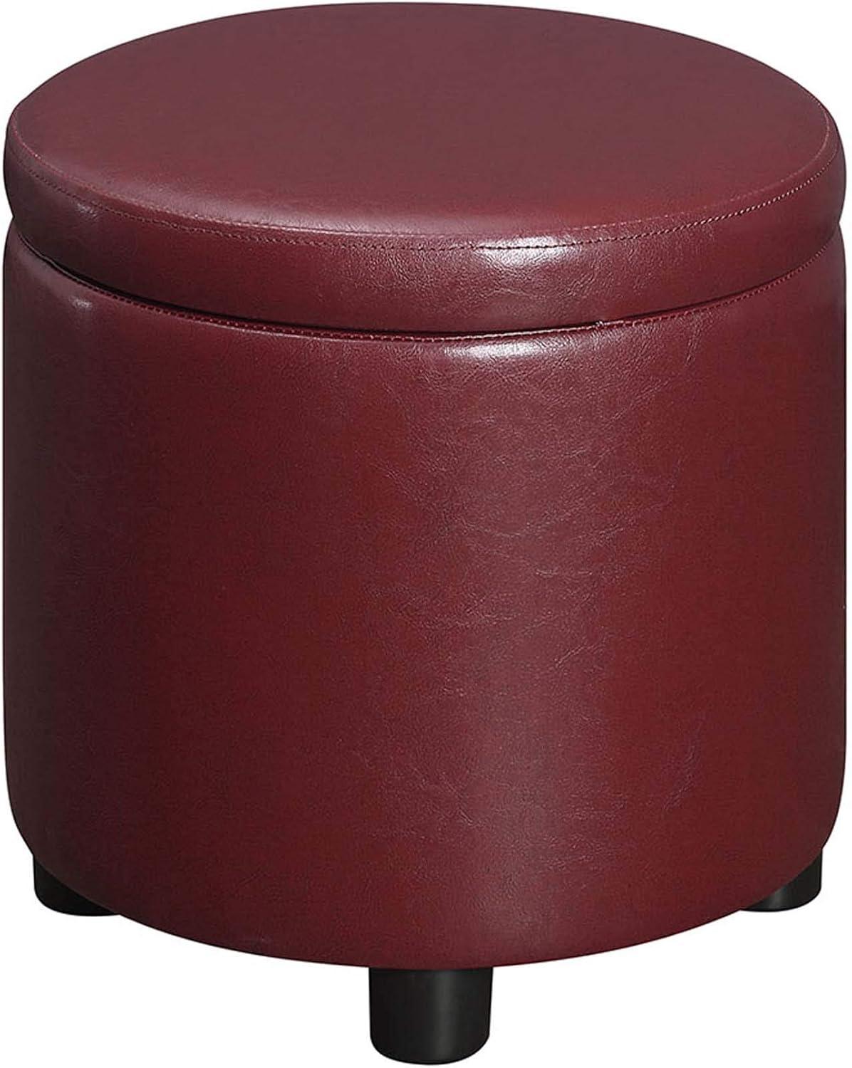 Designs4Comfort Round Accent Storage Ottoman with Reversible Tray Lid, Burgundy Faux Leather