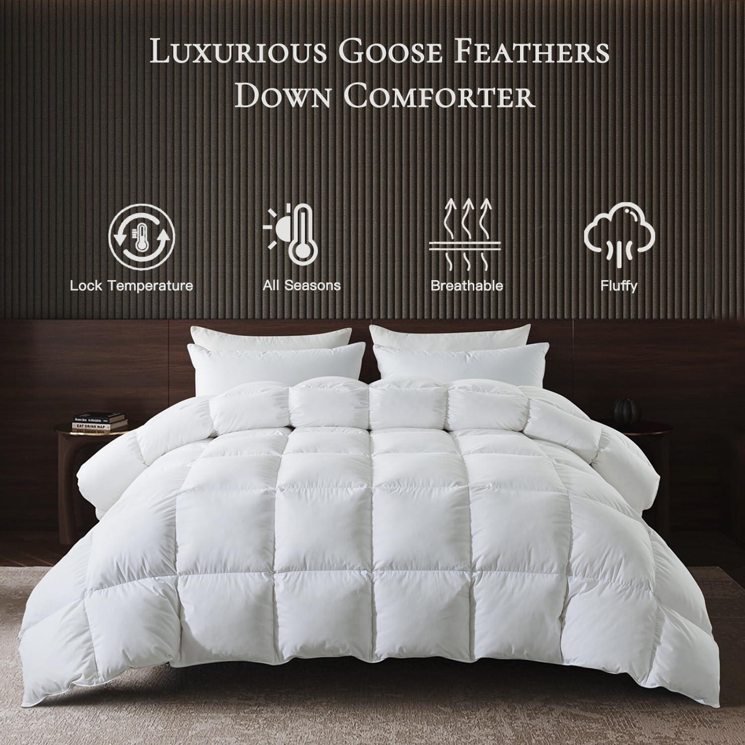 ValenciaLuxe Hotel-Collection 100% Organic Cotton All Season 750 Fill Power Goose Feathers Down Comforter