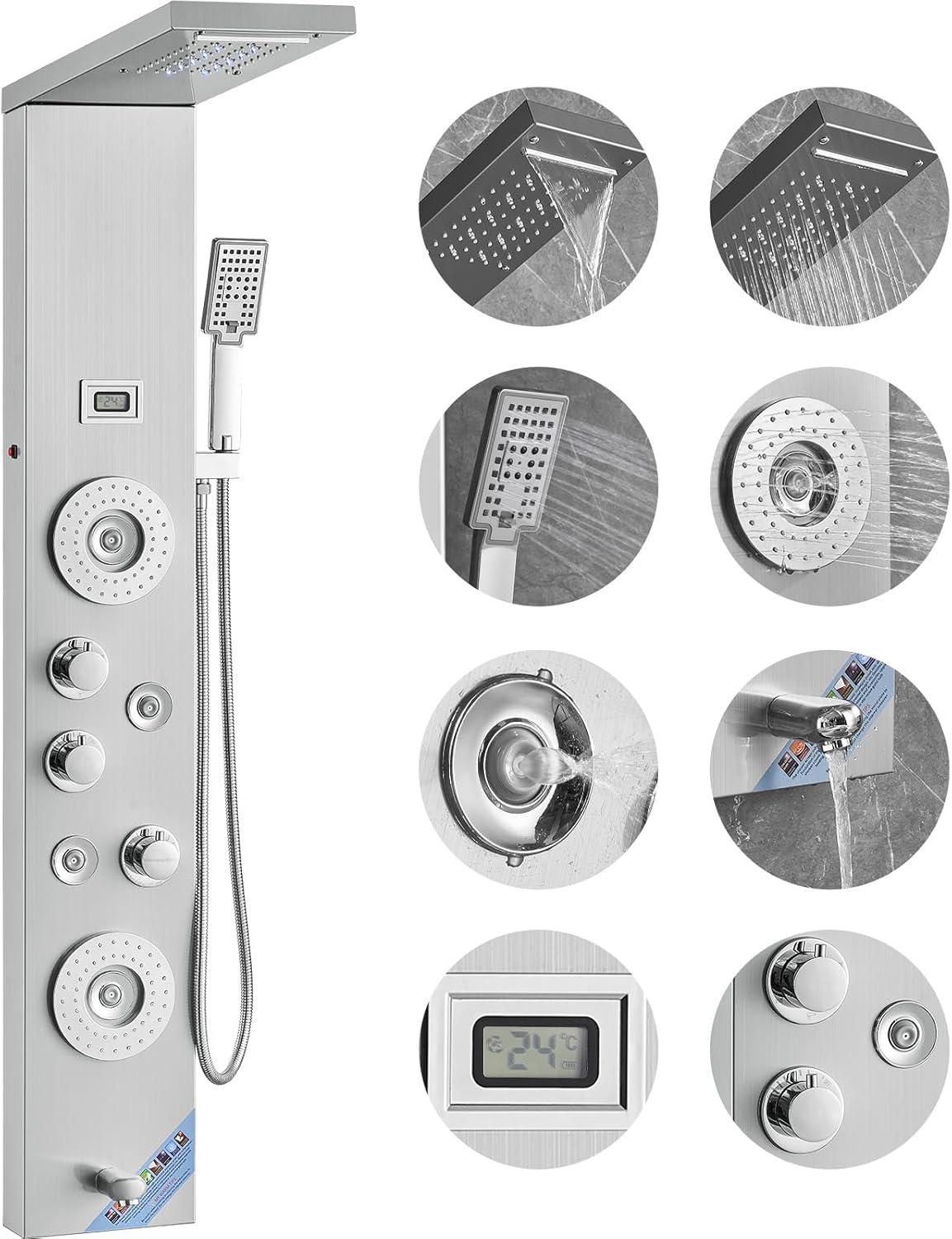 52'' Stainless Steel Shower Panel with LED and Handheld Shower