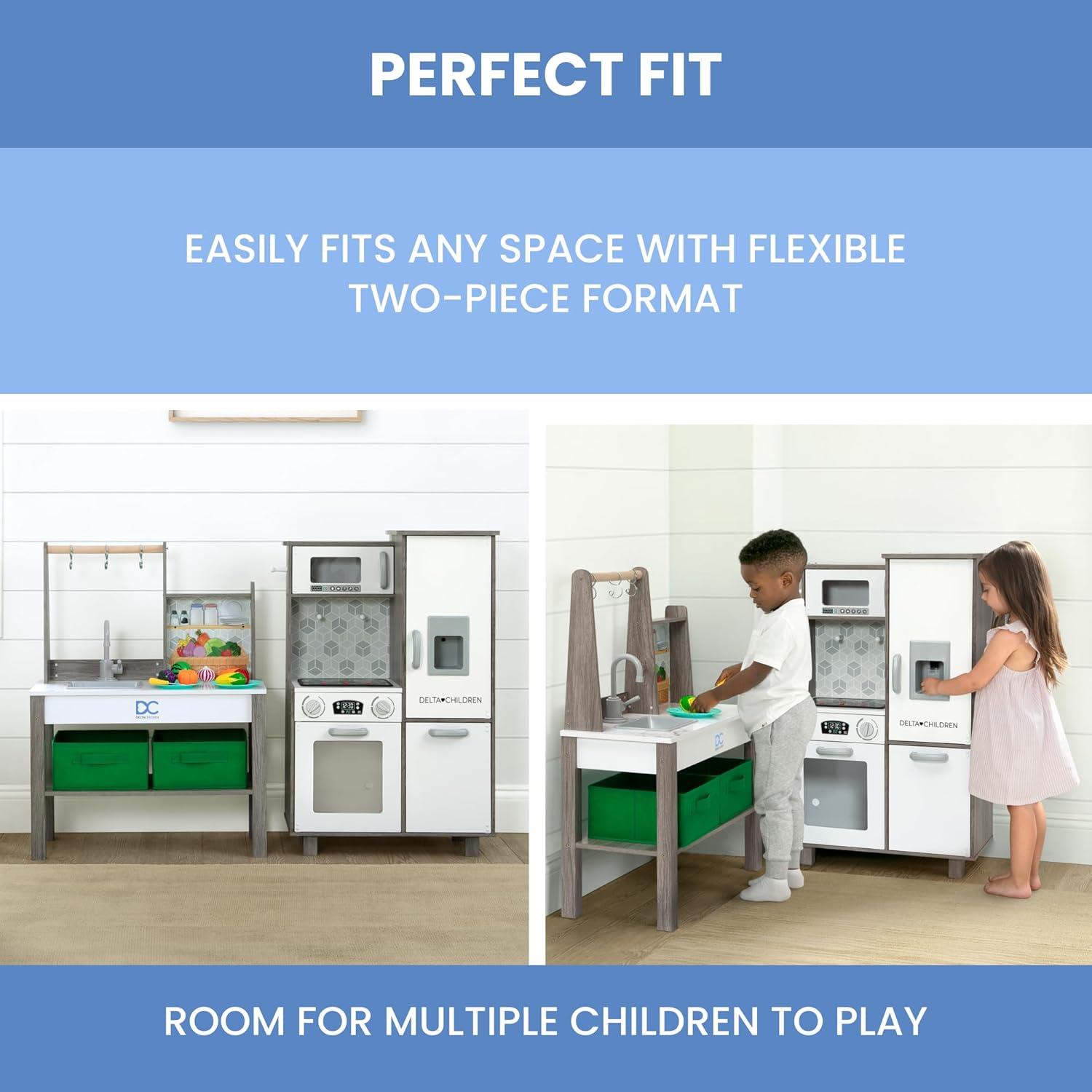 Delta Children Gourmet All-in-One White and Gray Wooden Play Kitchen Set