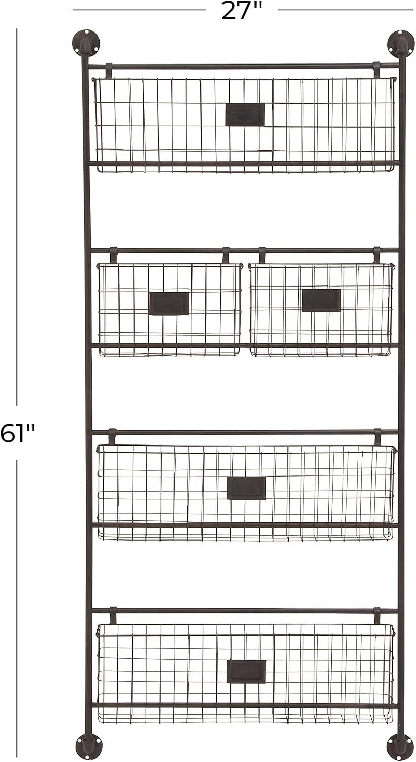 DecMode 25" Black Metal 2 Slot Suspended Wire Basket Magazine Rack Holder with Suspended Baskets and Label Slot
