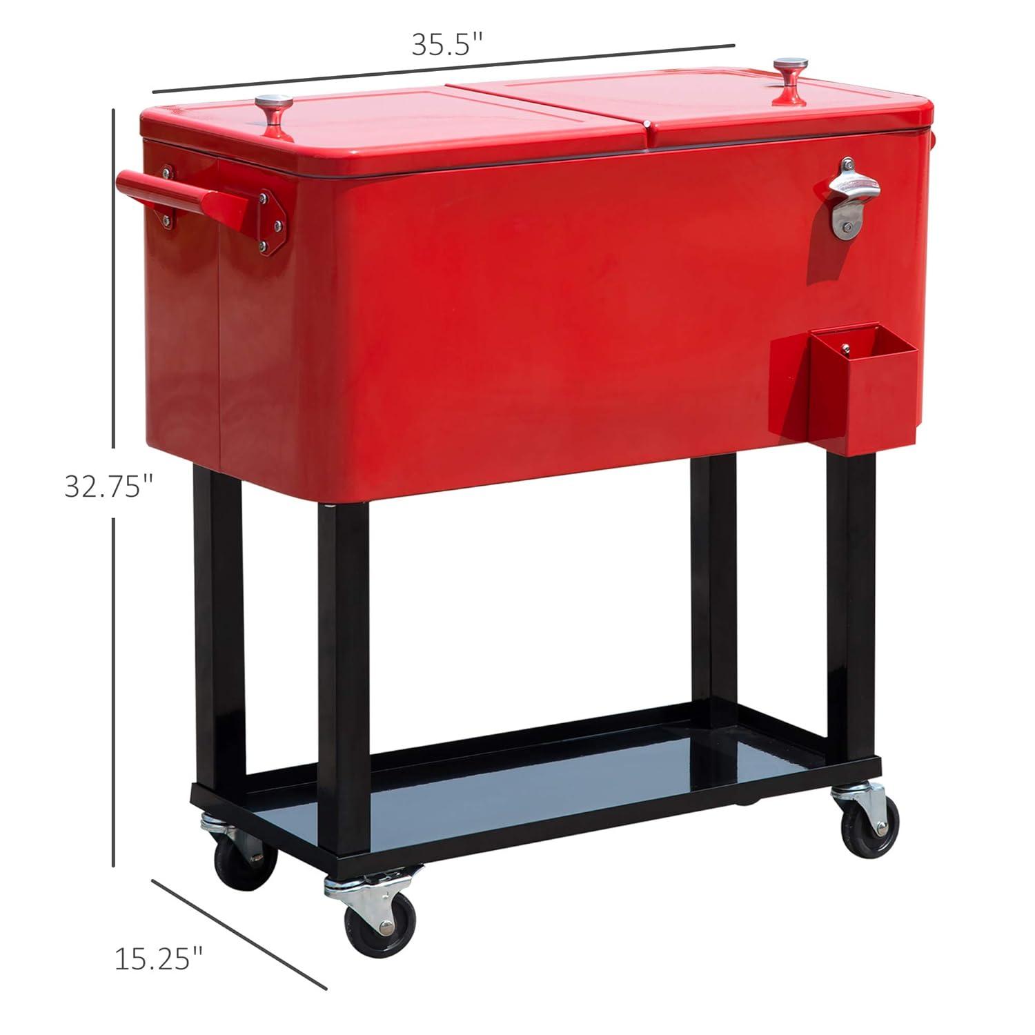 IRHOMA Outsunny 80 QT Rolling Cooling Bins Ice Chest on Wheels Outdoor Stand Up Drink Cooler Cart for Party