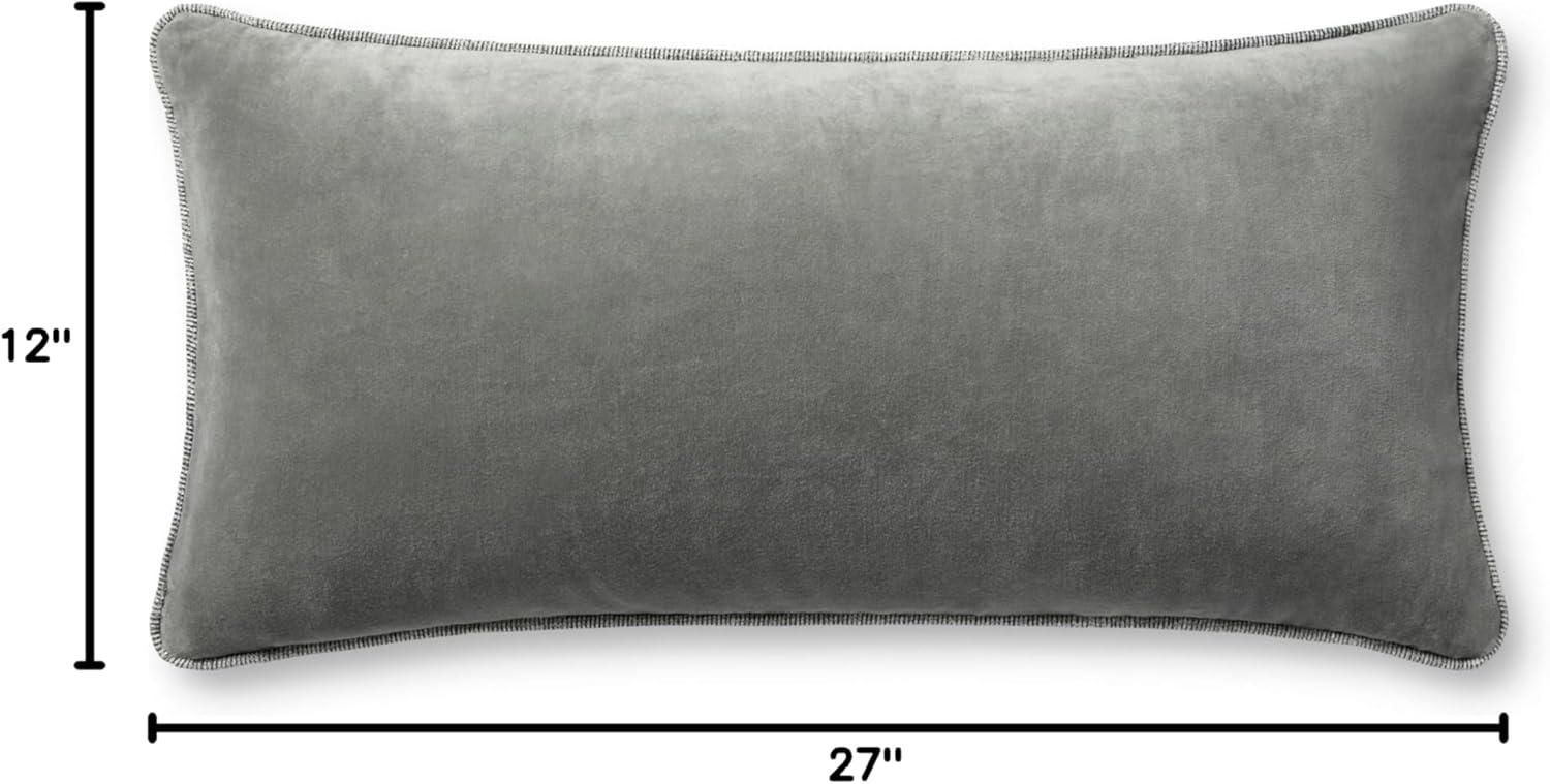 Grey Velvet 12" x 27" Cotton Pillow Cover with Piped Edges