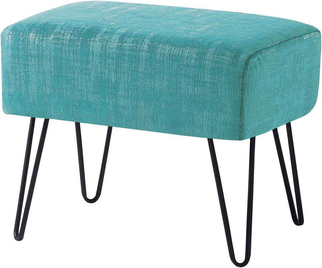 Home Soft Things Blue Textured Velvet Ottoman, North Sea, 19'' x 13'' x 17'' H, Fuzzy Entry Way Ottoman Bench for Living Room Bedroom End of Bed Decorative Makeup Stool Foot Rest Chair Home Décor