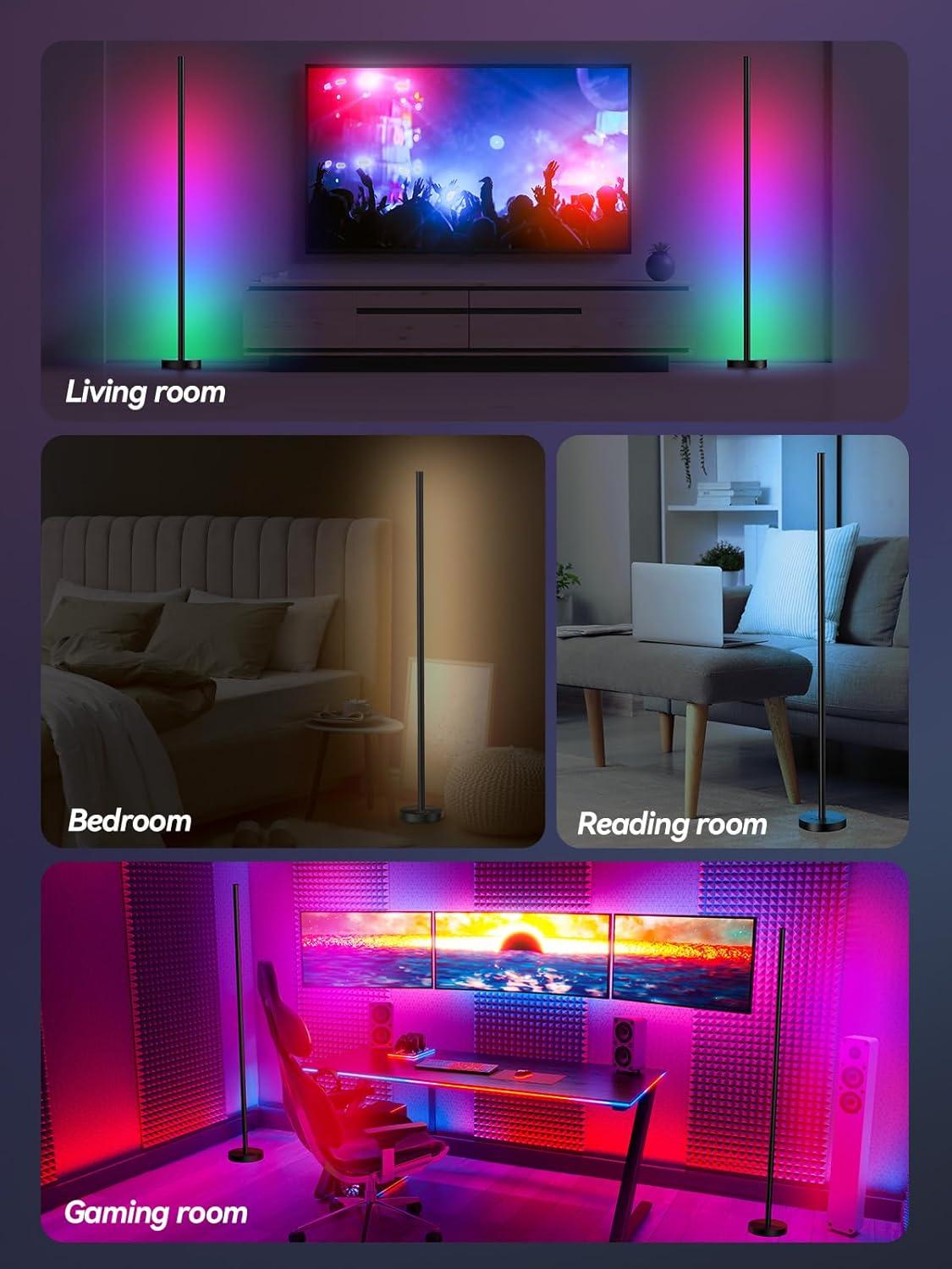 Corner Floor Lamp - Smart RGB LED Corner Lamp with App and Remote Control, 16 Million Colors & 68+ Scene, Music Sync, Timer Setting - Ideal for Living Rooms, Bedrooms, and Gaming Rooms