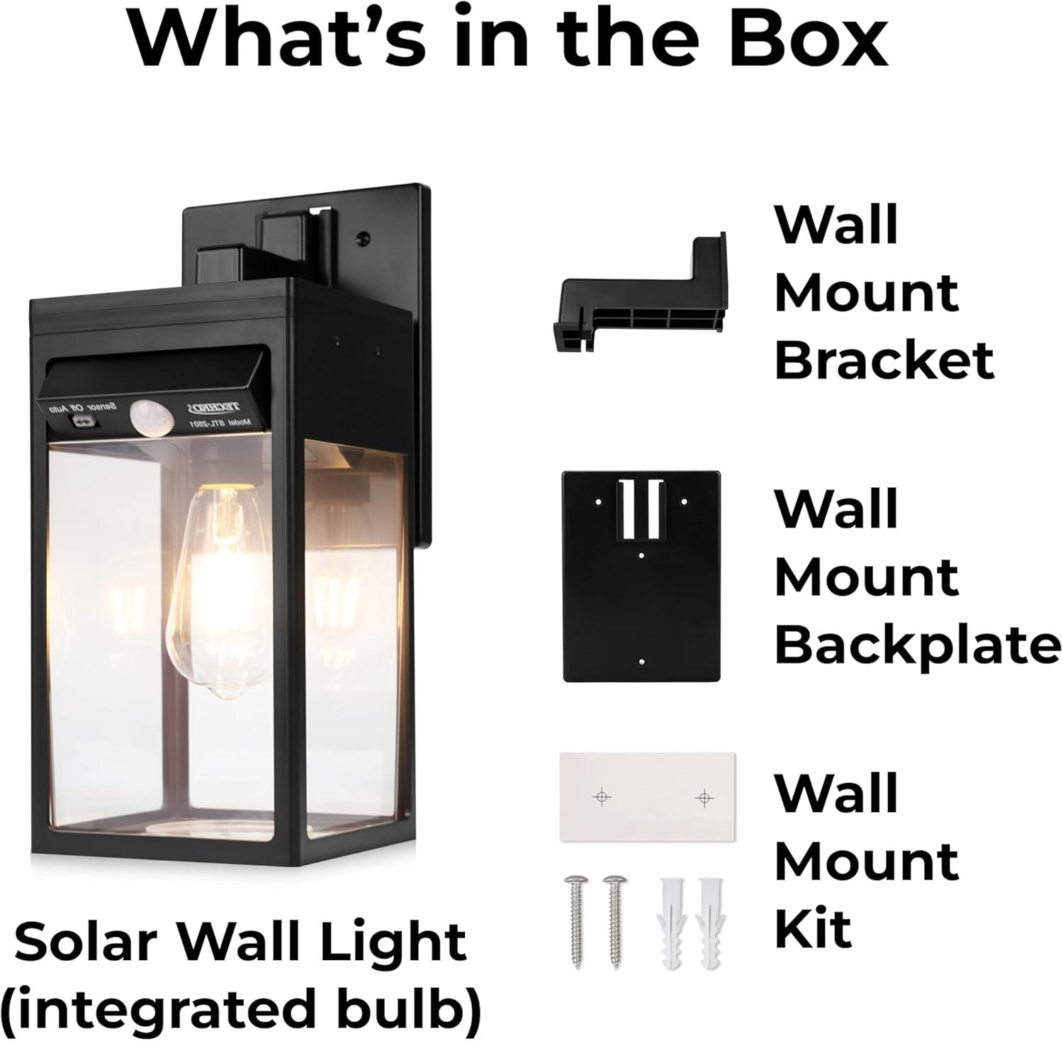 TECHKO Solar Edison Bulb Wall Light Sconce with Motion Sensor - Outdoor Wall Light Fixtures for House, Dusk to Dawn Sensor Porch Lights, Exterior Wall Mount Lights for Garage