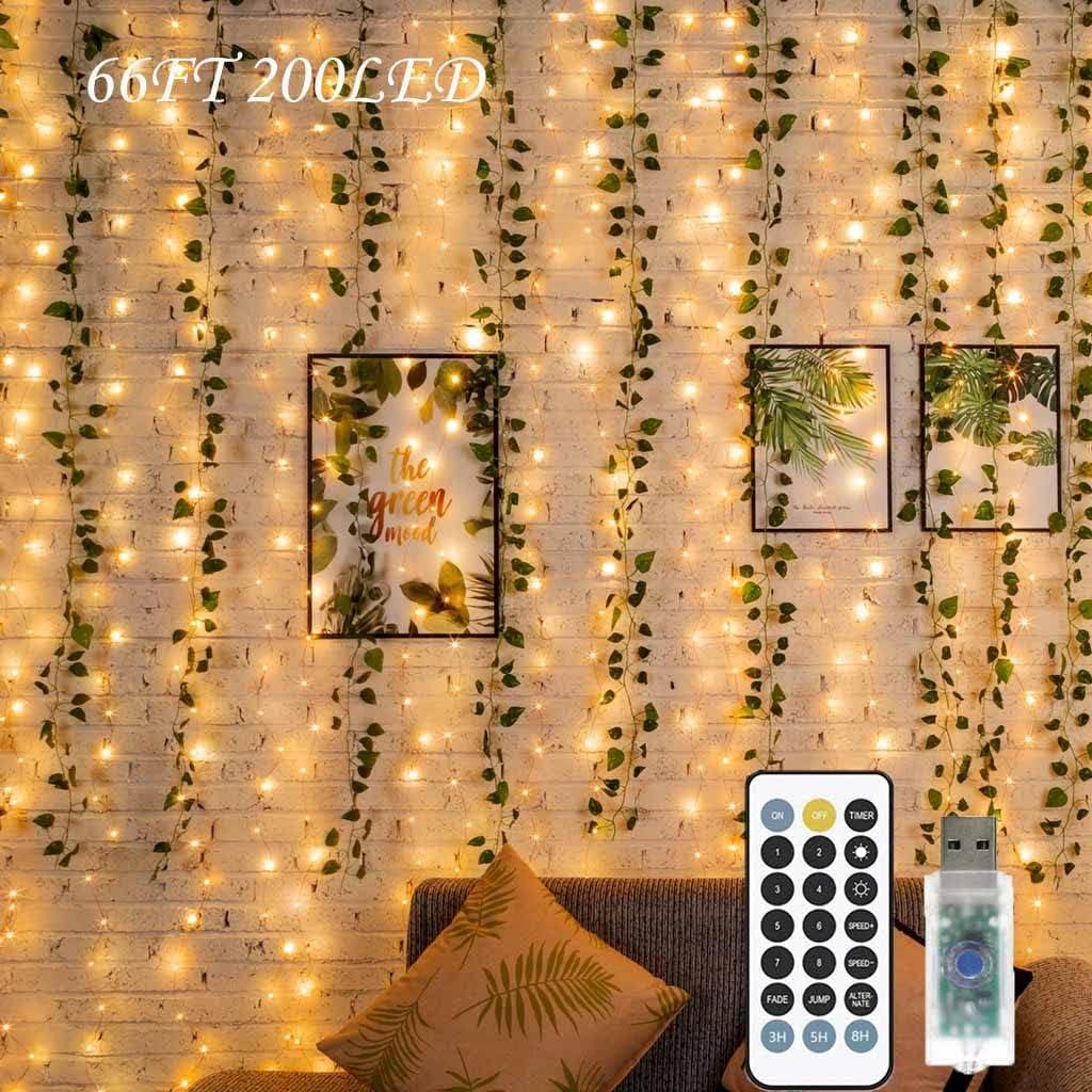 66ft Warm White LED String Lights with Remote and Timer