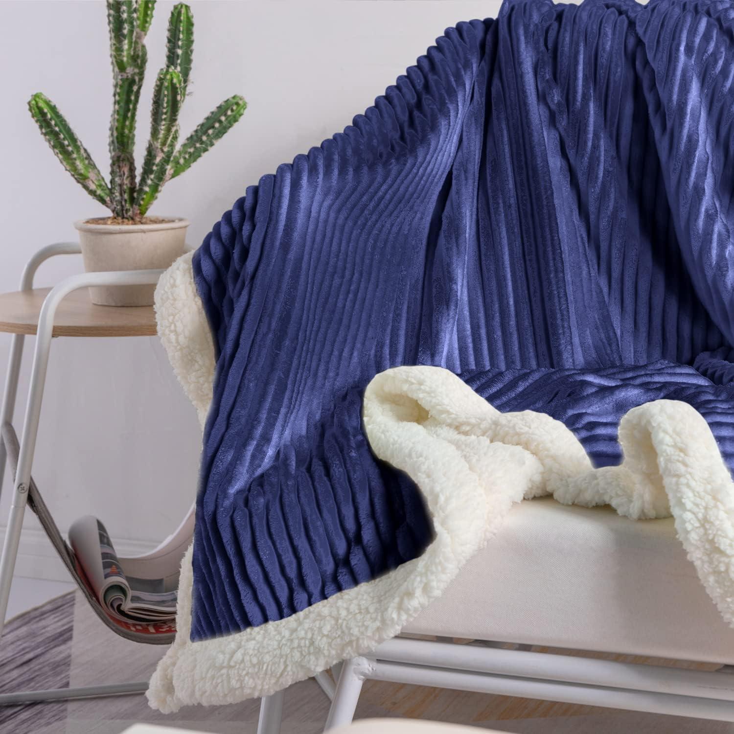 DISSA Sherpa Fleece Blanket Soft Grey and White Throw Blanket Cozy Plush Blankets for Couch Sofa Bed,51"x63"