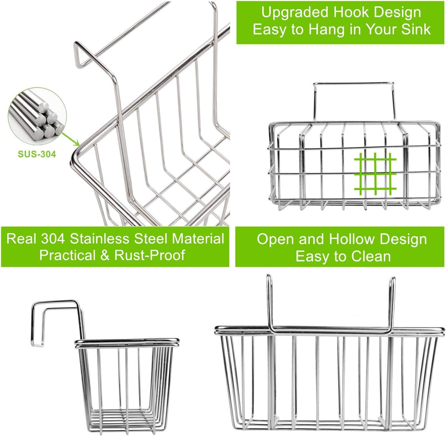 Kitchen Sponge Holder, Stainless Steel Sink Caddy Organizer, Rustproof & Durable Brush Soap Dishwashing Liquid Drainer Basket