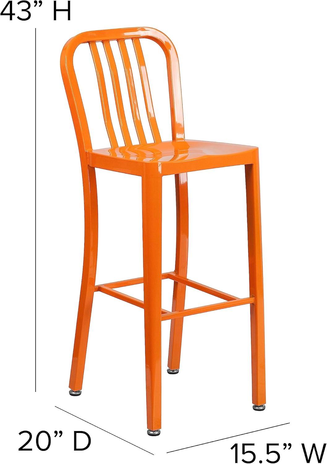 Flash Furniture Commercial Grade 30" High Orange Metal Indoor-Outdoor Barstool with Vertical Slat Back