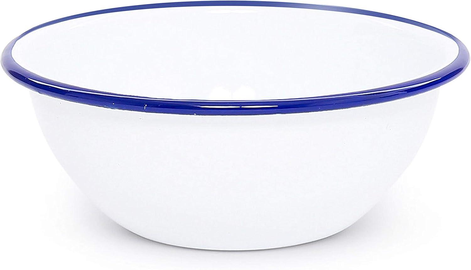 Vintage White and Blue Enamelware 20 oz Cereal Bowl Set