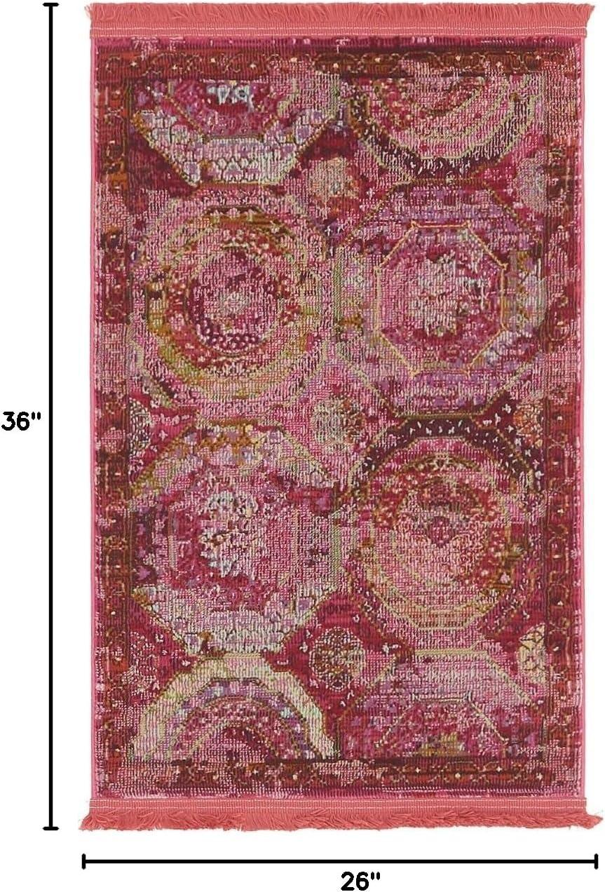 Pink Rectangular Synthetic Reversible Washable Area Rug