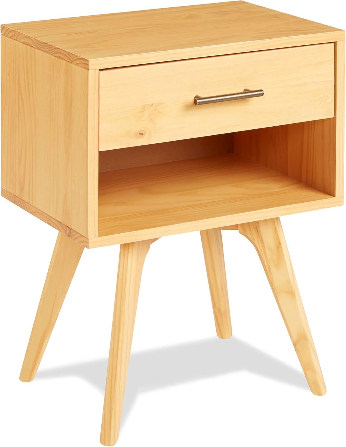 Camaflexi Mid Century Modern Nightstand 1 Drawer Night Stand with Open Shelf, Oak