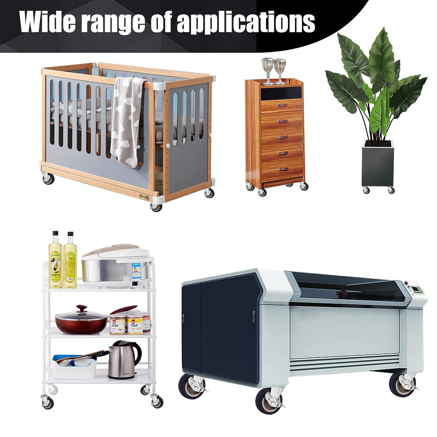 Caster Wheels, 3 Inch Stem Casters Set of 4, Heavy Duty Swivel Wheel with Brake, Metric Size M8-1.25-15 (Screw Diameter 8mm, Screw Length 15mm) Casters for Workbench Trolley, Furniture Dolly