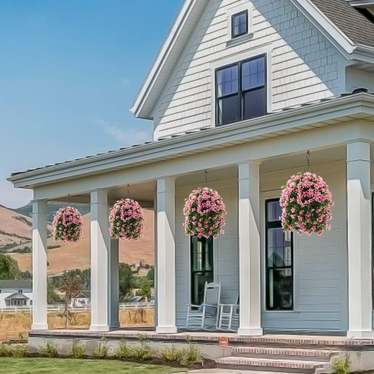 INQCMY Artificial Fake Hanging Flowers Plants with Basket for Outdoor Fall Decoration,Faux Silk Mixed Daisy in Planter UV Resistant Realistic for Porch Home Patio Garden Balcony Yard Autumn Decor