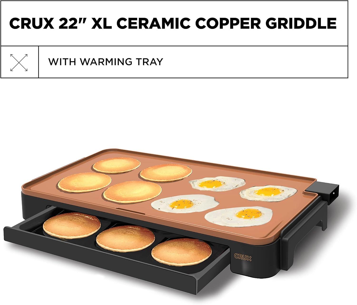 Extra Large Copper Ceramic Electric Griddle with Slide-Out Drip Tray