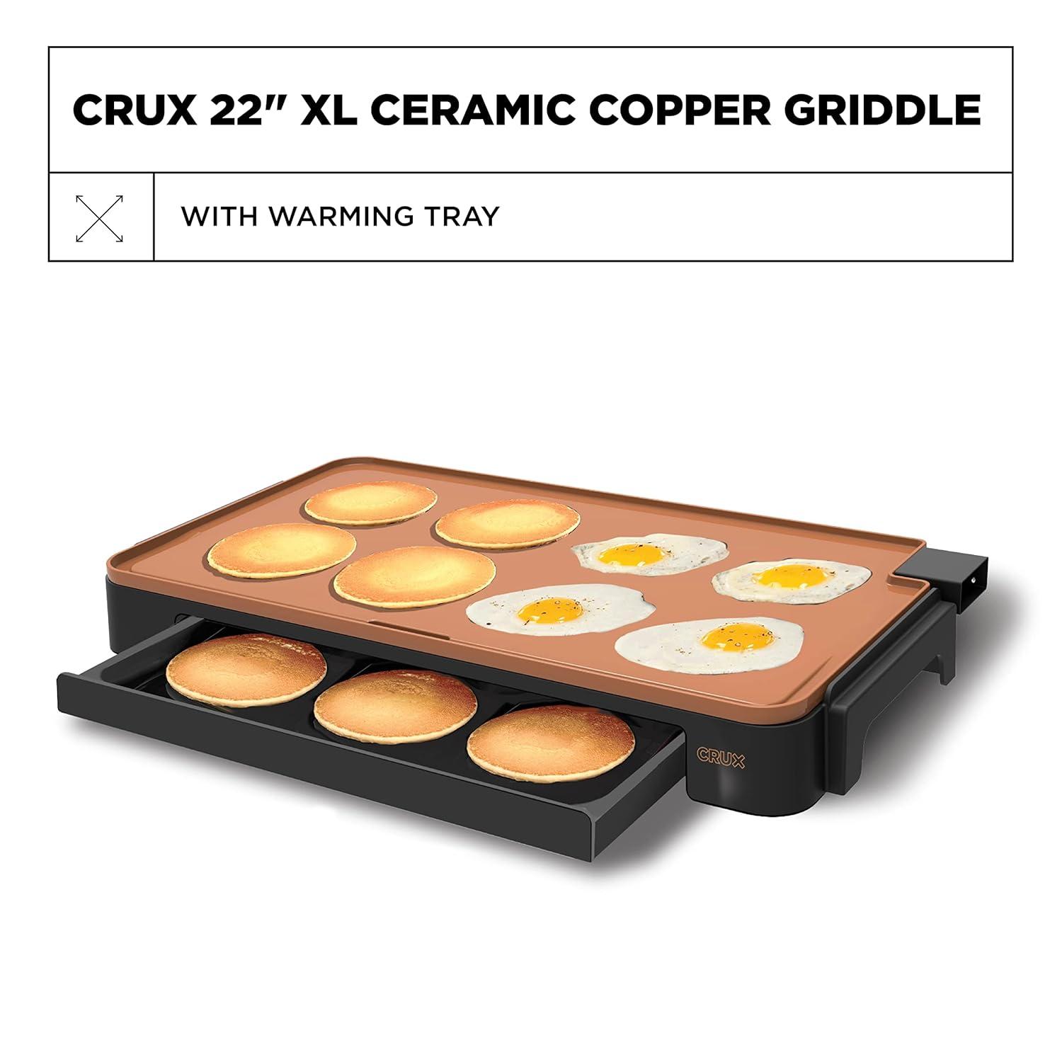 Extra Large Copper Ceramic Electric Griddle with Slide-Out Drip Tray