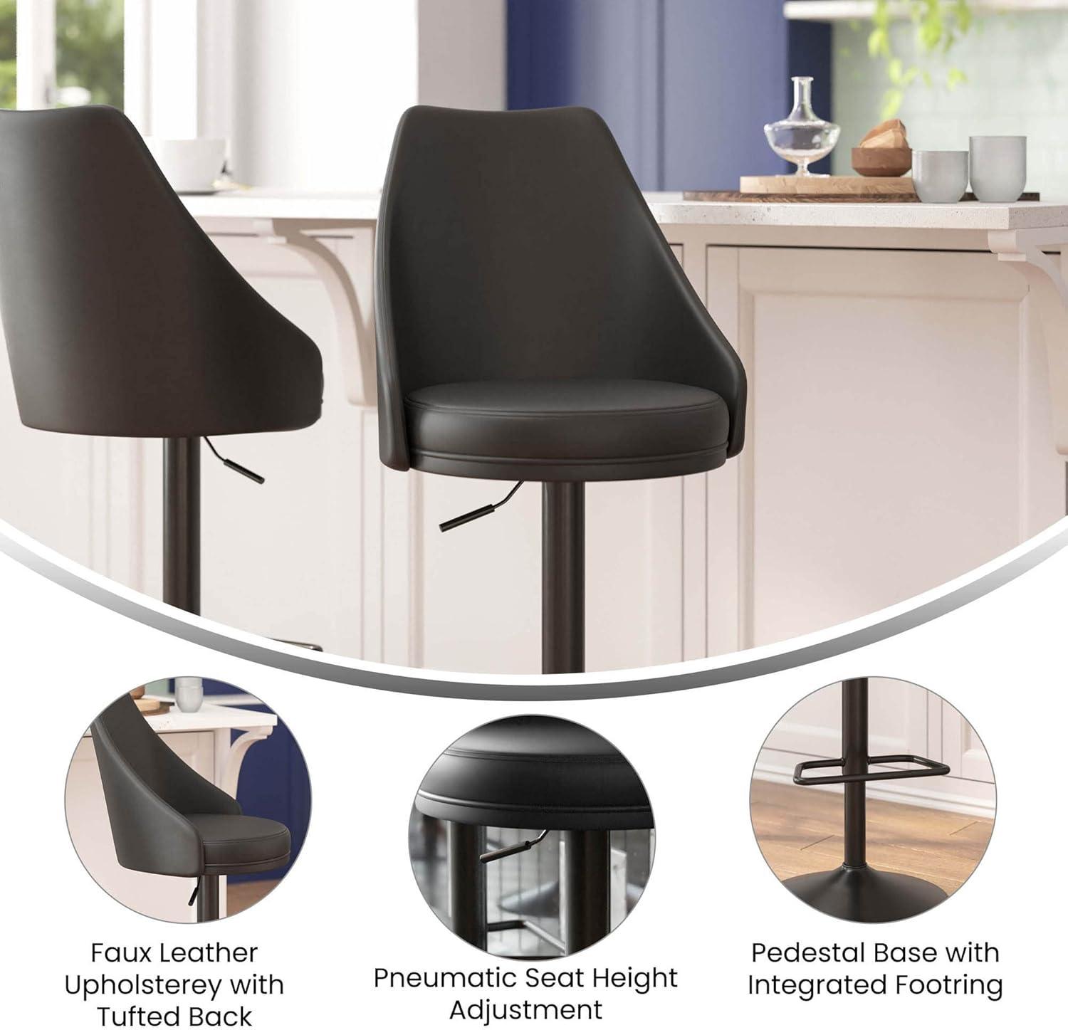 Black Adjustable Swivel Leather Bar Stools with Footring