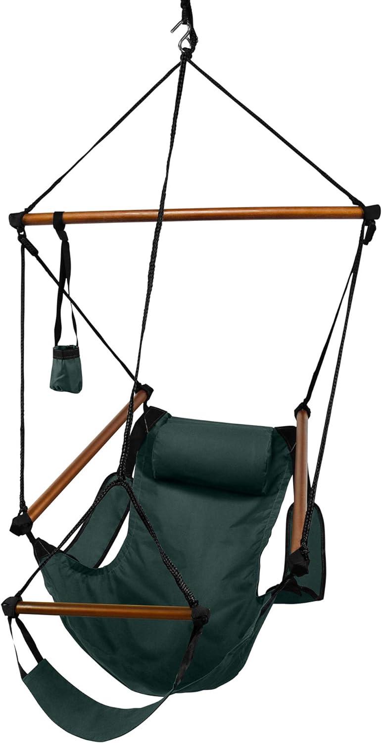 Hunter Green Hanging Air Hammock Chair with Wooden Dowels