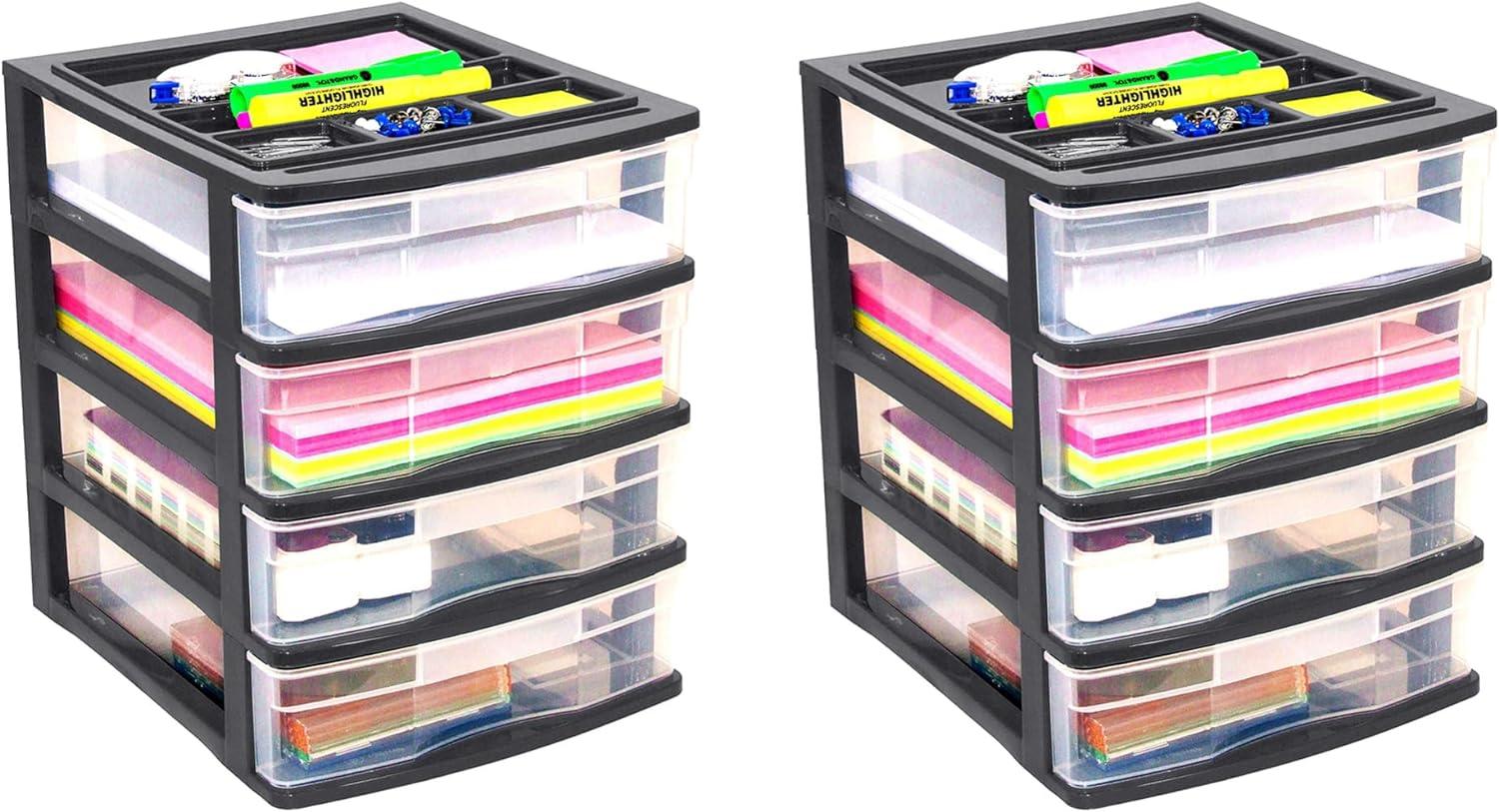 Black Plastic Resin 4-Drawer Desktop Storage Organizer