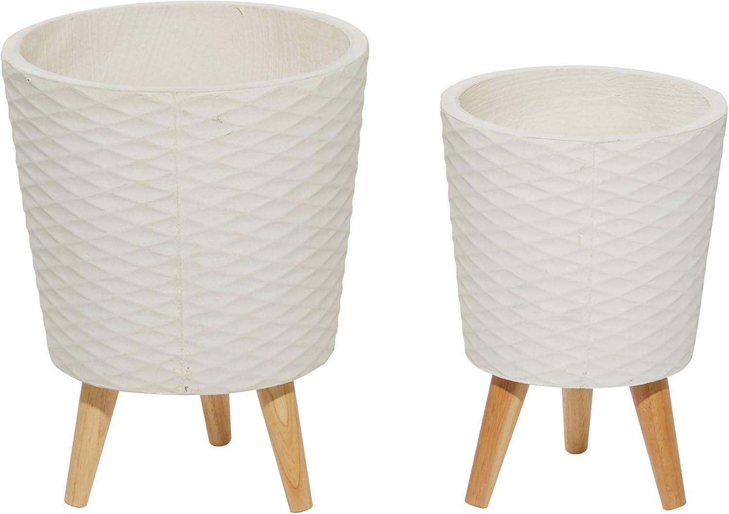Set of 2 Textured Fiberclay Planters Gray - Olivia & May: Contemporary Indoor/Outdoor Decor, No Drainage Holes
