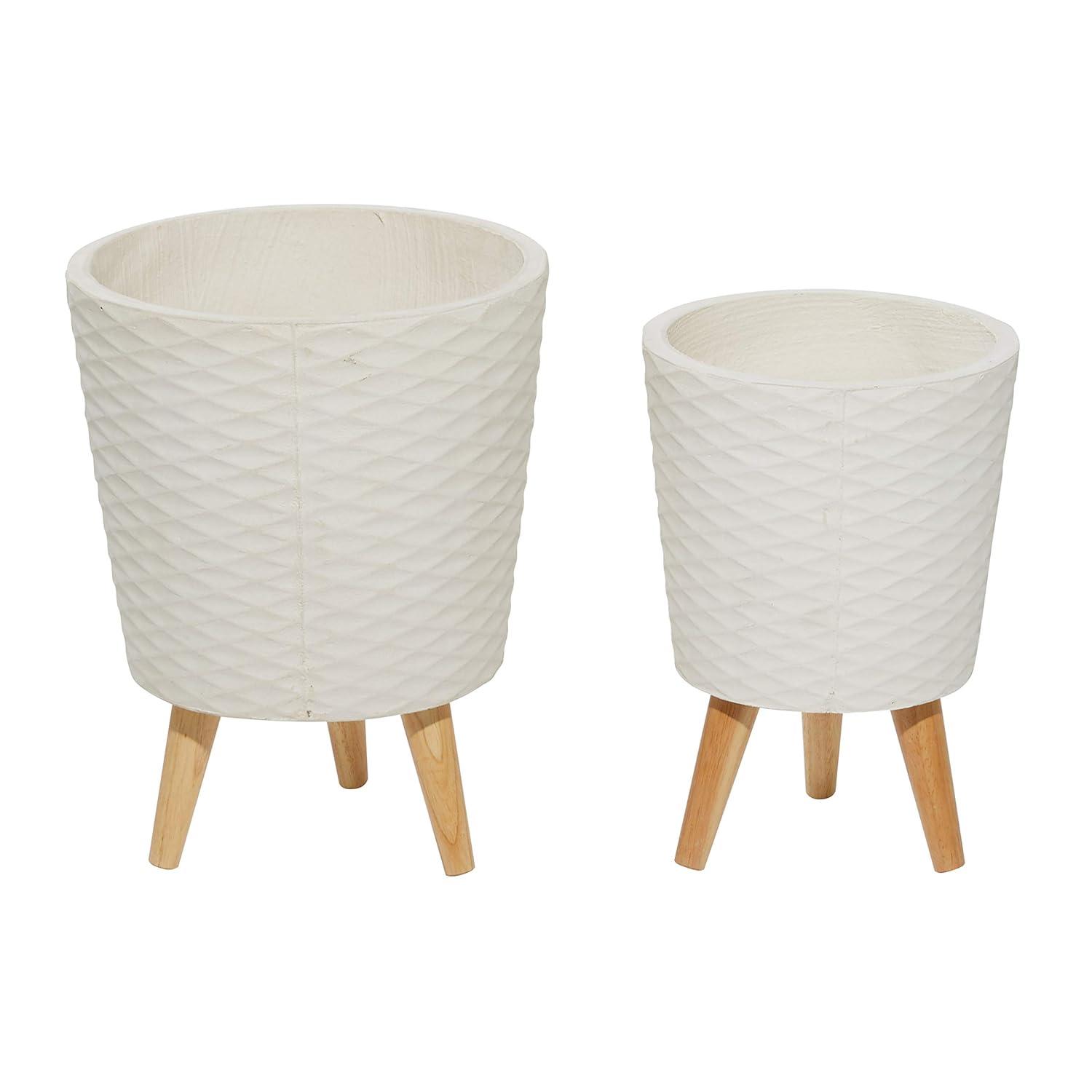 Set of 2 Textured Fiberclay Planters Gray - Olivia & May: Contemporary Indoor/Outdoor Decor, No Drainage Holes