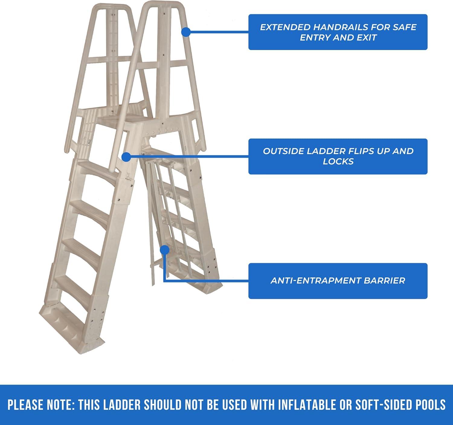 Vinyl Works SLA A Frame Above Ground Pool Ladder Steps with Slide Lock Barrier