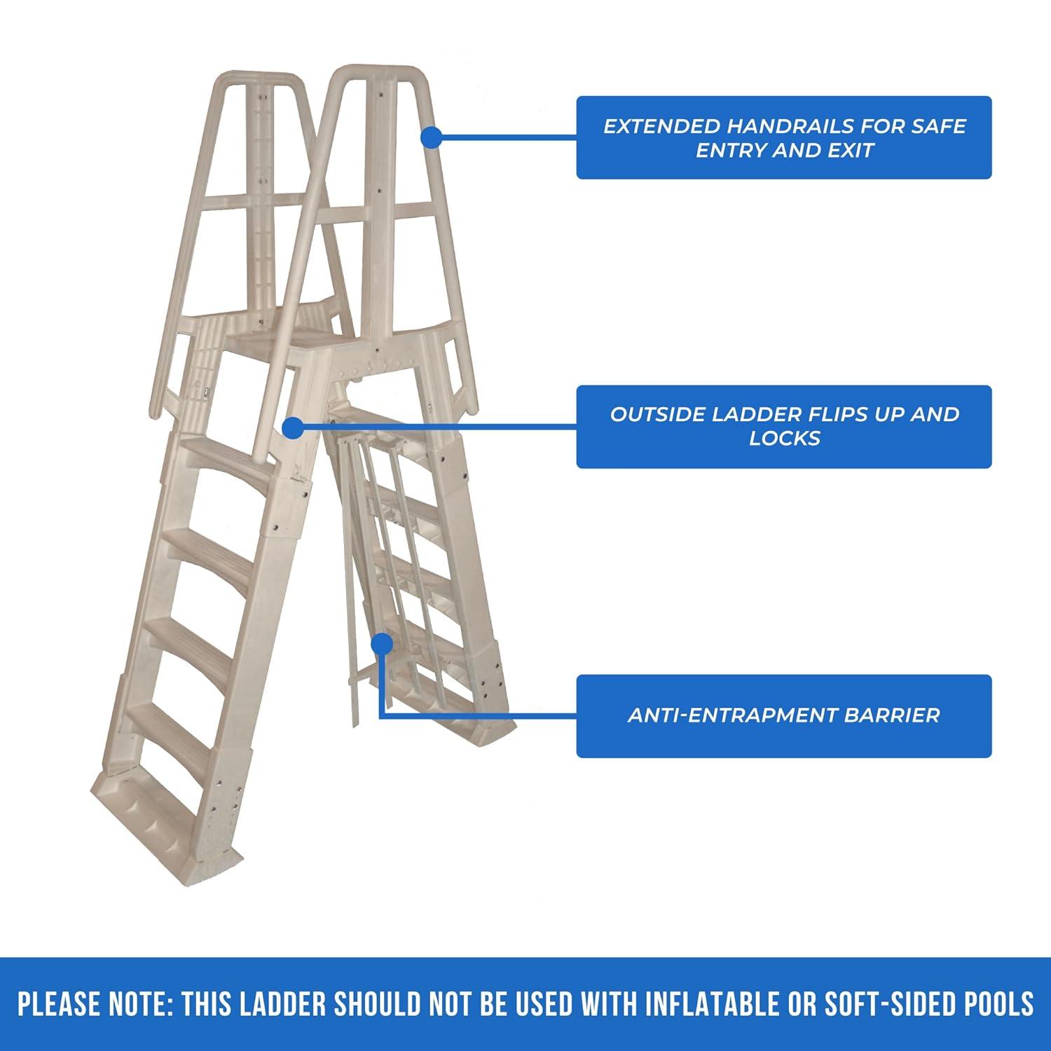 Vinyl Works SLA A Frame Above Ground Pool Ladder Steps with Slide Lock Barrier