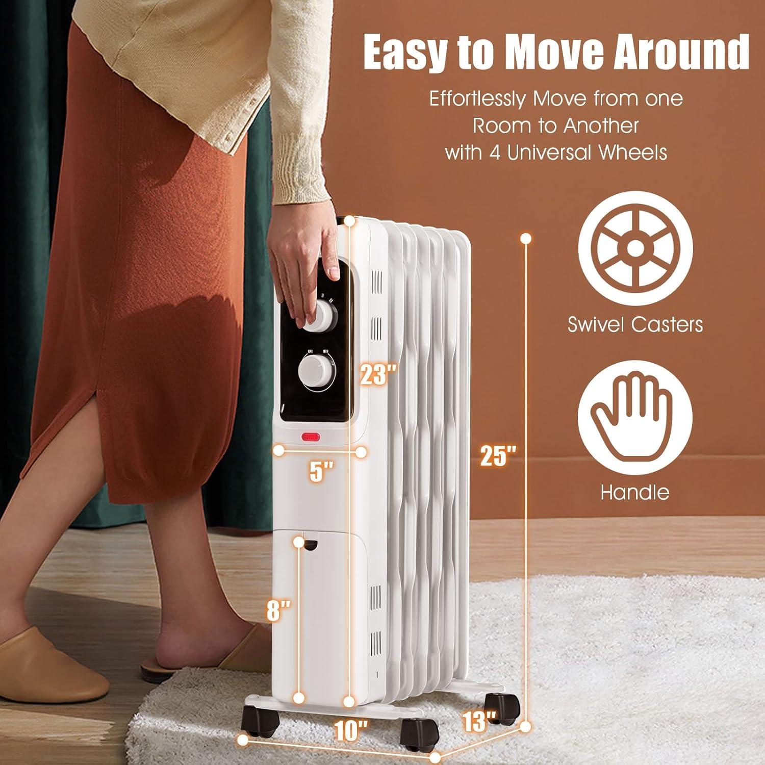 Costway 1500W Oil Filled Heater Portable Radiator Space Heater w/Adjustable Thermostat Black