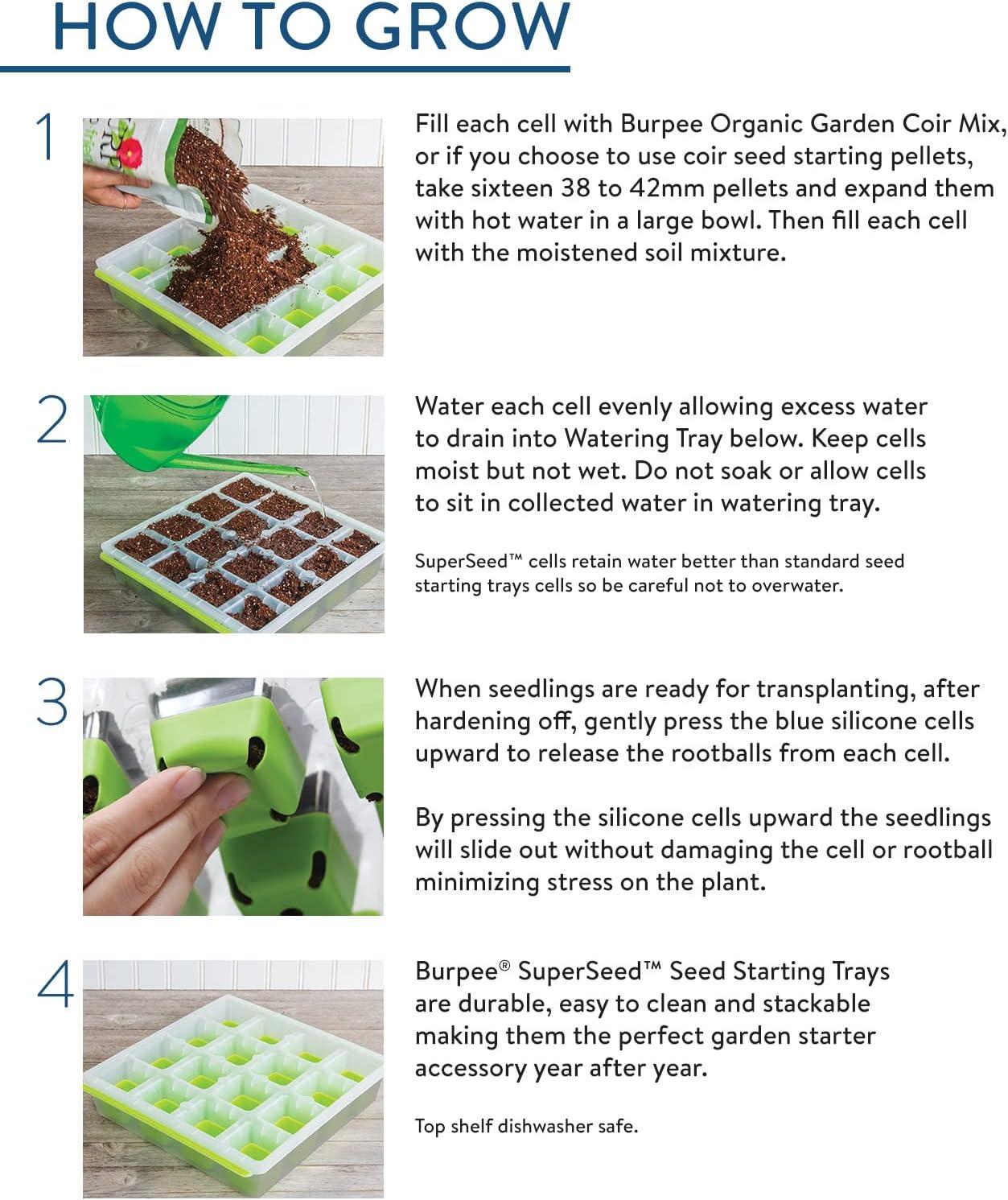 Burpee SuperSeed 16 XL Cell Seed Starting Tray - Reusable and Dishwasher Safe - Growing Tray for Seedlings and Plant Germination