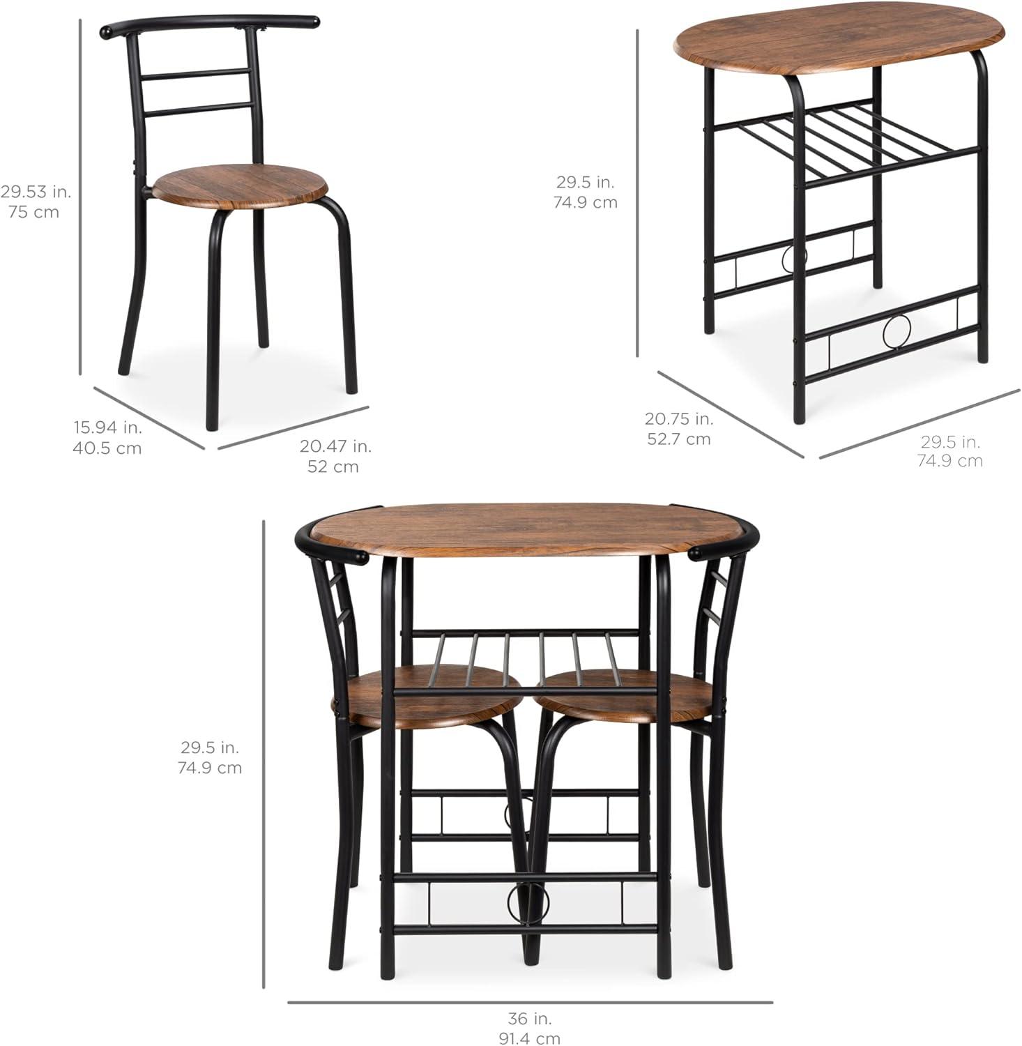 Best Choice Products 3-Piece Wood Dining Room Round Table & Chairs Set w/ Steel Frame, Built-In Wine Rack