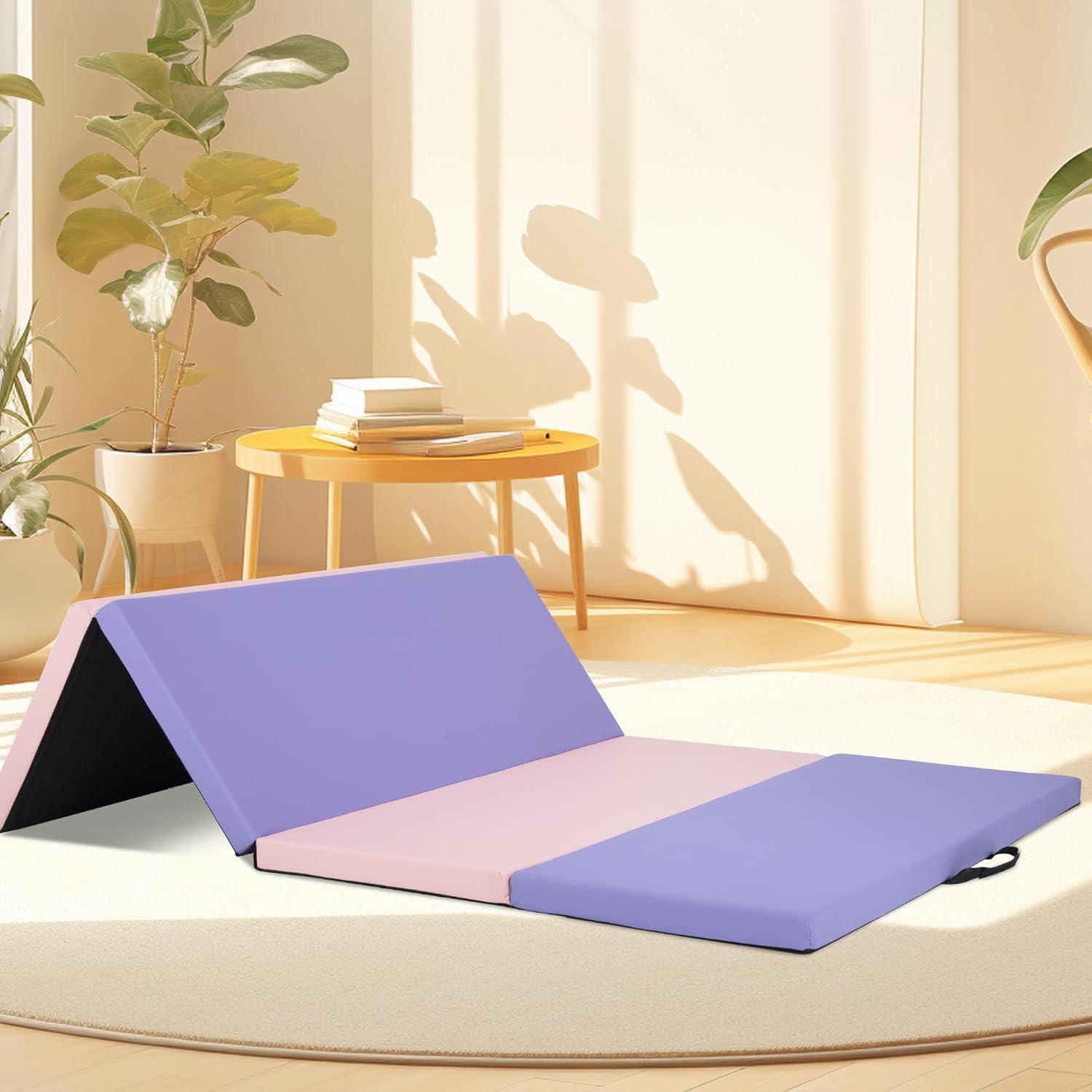 PayLessHere Gymnastics Mat - Folding Gymnastic Mat for Tumbling, Stretching, Yoga & Arts - Thick PU Leather - Indoor/Outdoor