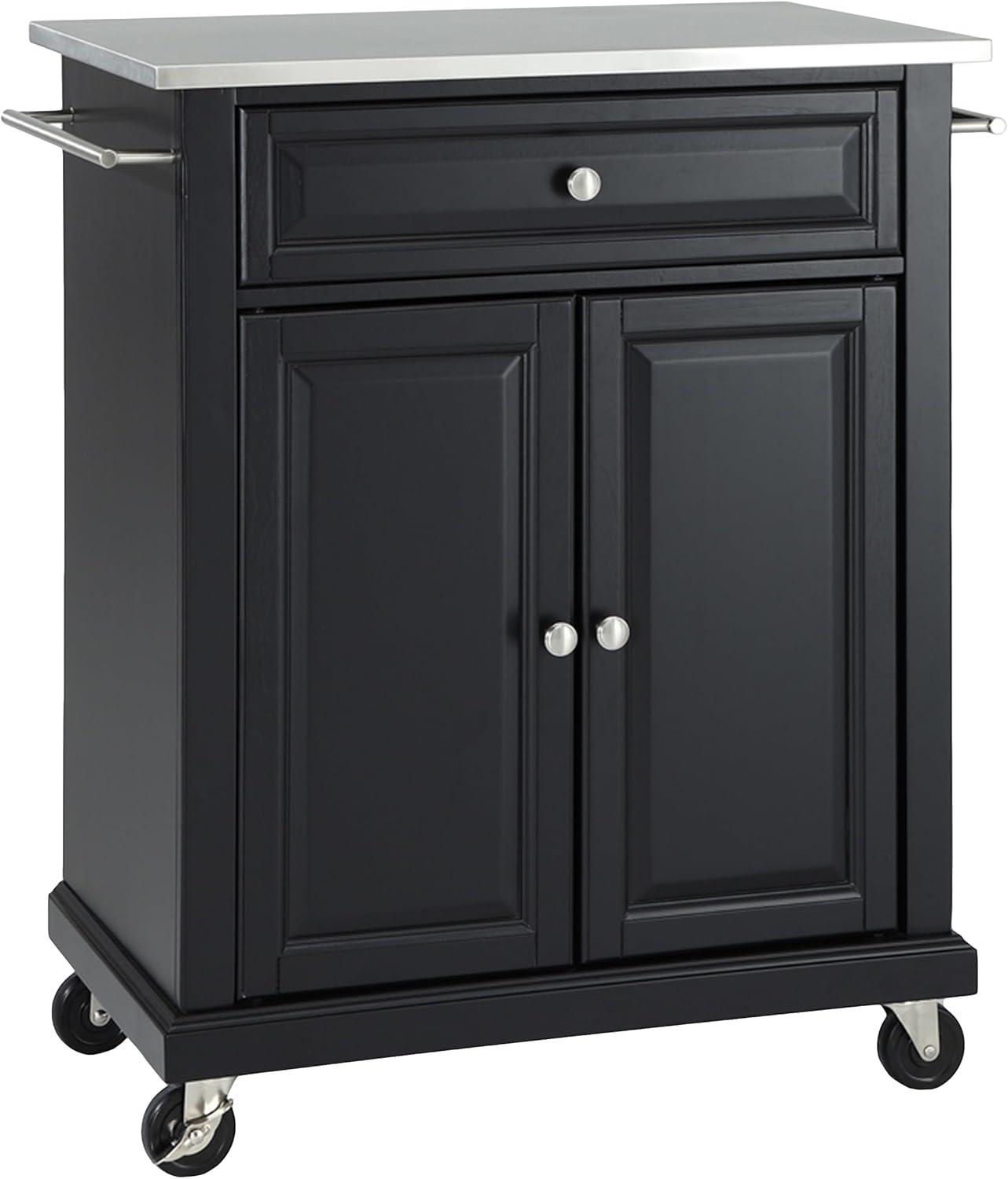 Portable Stainless Steel Top Kitchen Island Wood/Black - Crosley: With Storage, Adjustable Shelves & Casters