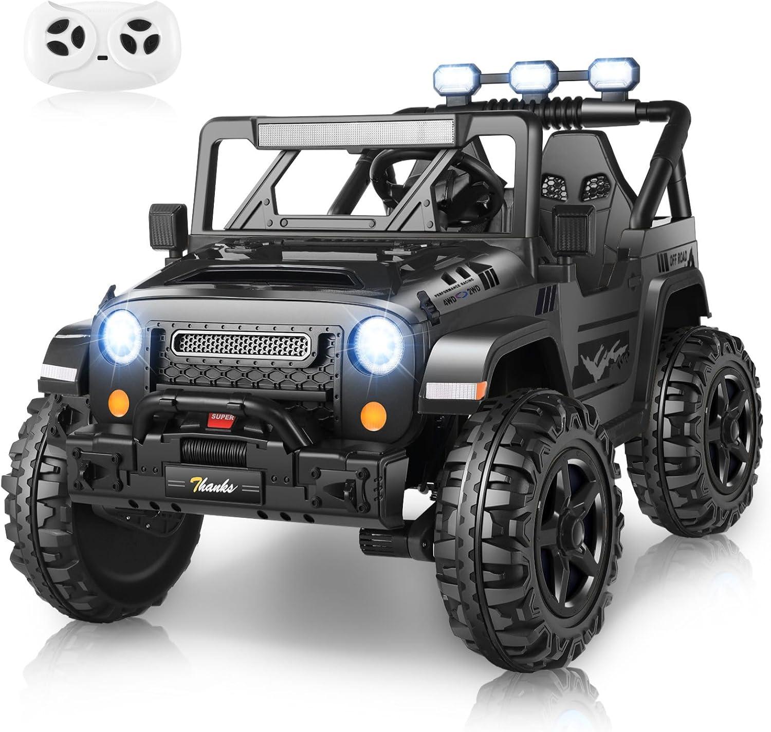Ancheer 24V 4WD//2WD Ride On Jeep Truck,2 Seater Kids UTV With 4X200w Powerful Engine,Remote Control,Bluetooth,20 Wide Seat,Vehicles for Kids Toddlers
