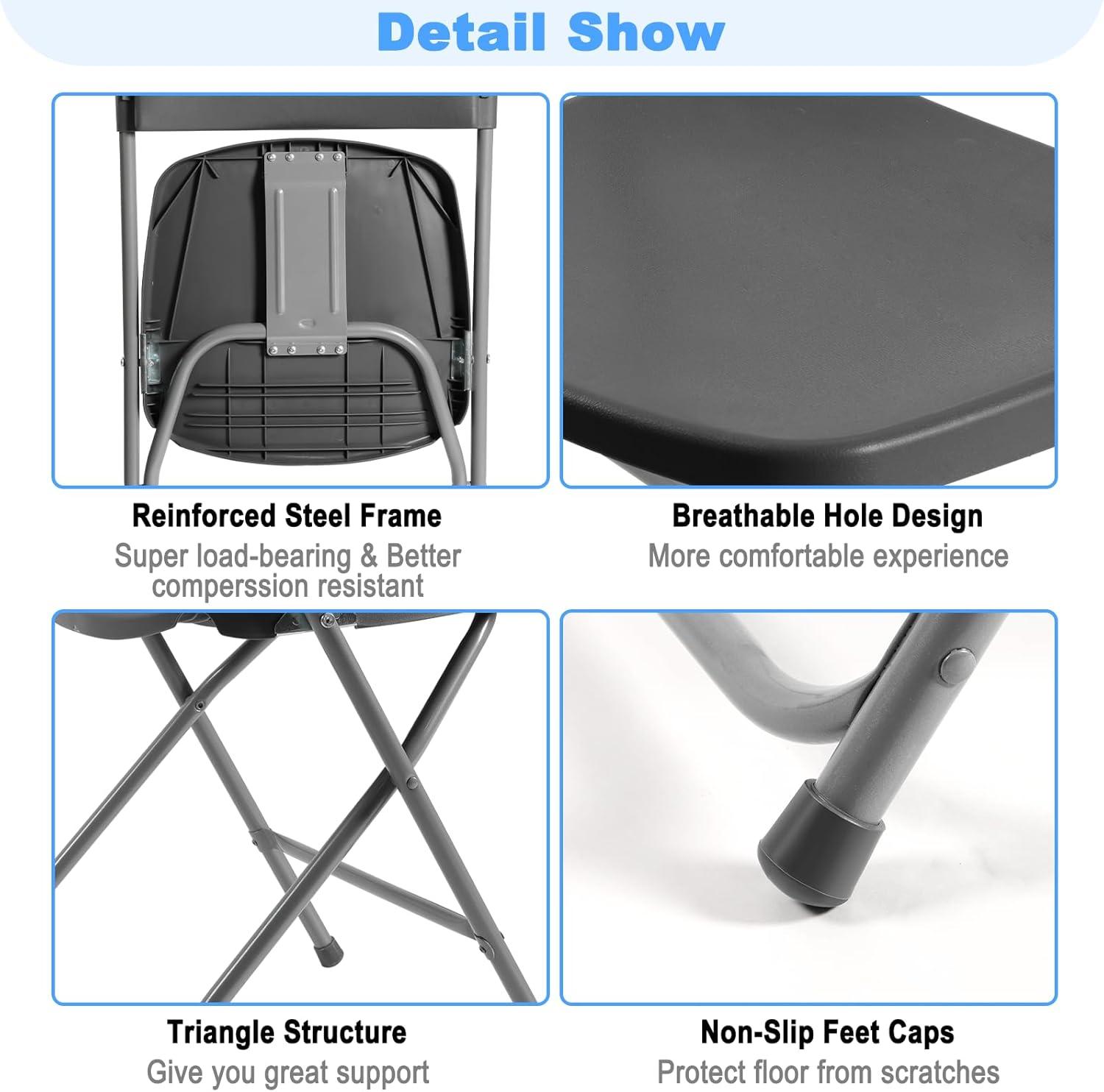 GARTOOO 10 Pack Plastic Folding Chair, Stackable Steel Frame Chairs,Portable Commercial Chair for Home, Office, Wedding, 550lbs Weight Capacity