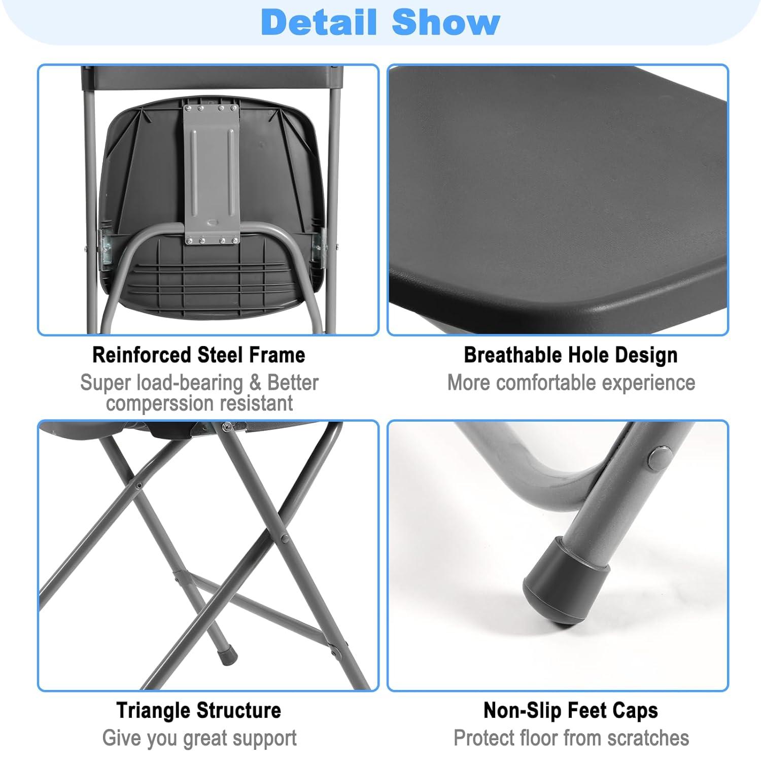 GARTOOO 10 Pack Plastic Folding Chair, Stackable Steel Frame Chairs,Portable Commercial Chair for Home, Office, Wedding, 550lbs Weight Capacity