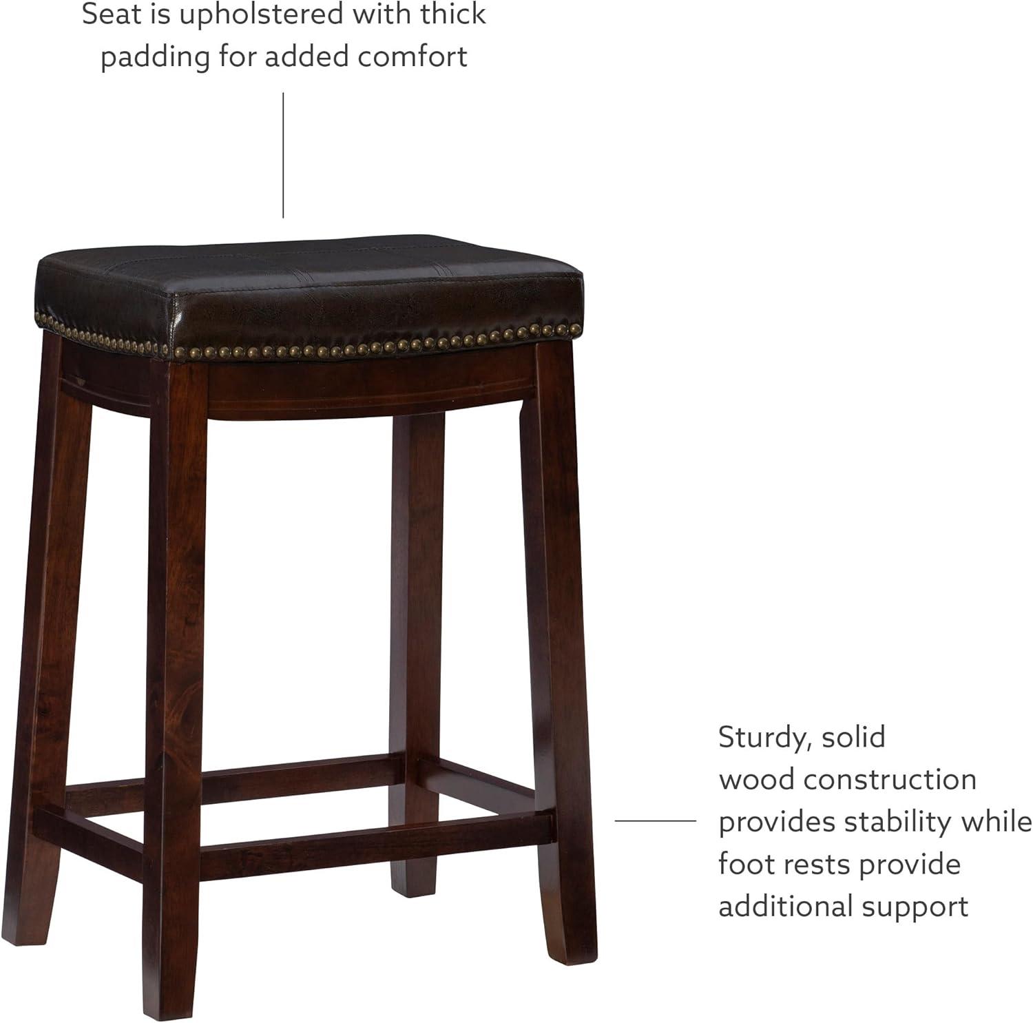 Linon 26" Claridge Backless Wood Counter Stool, Dark Brown Finish with Brown Faux Leather Fabric