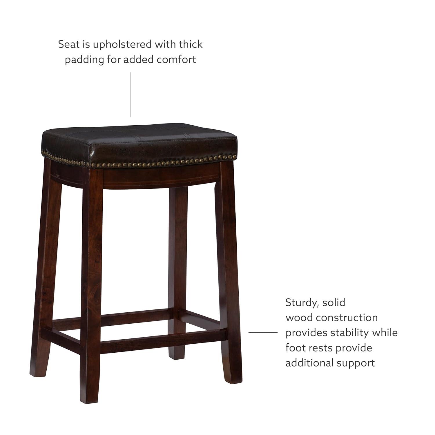 Linon 26" Claridge Backless Wood Counter Stool, Dark Brown Finish with Brown Faux Leather Fabric