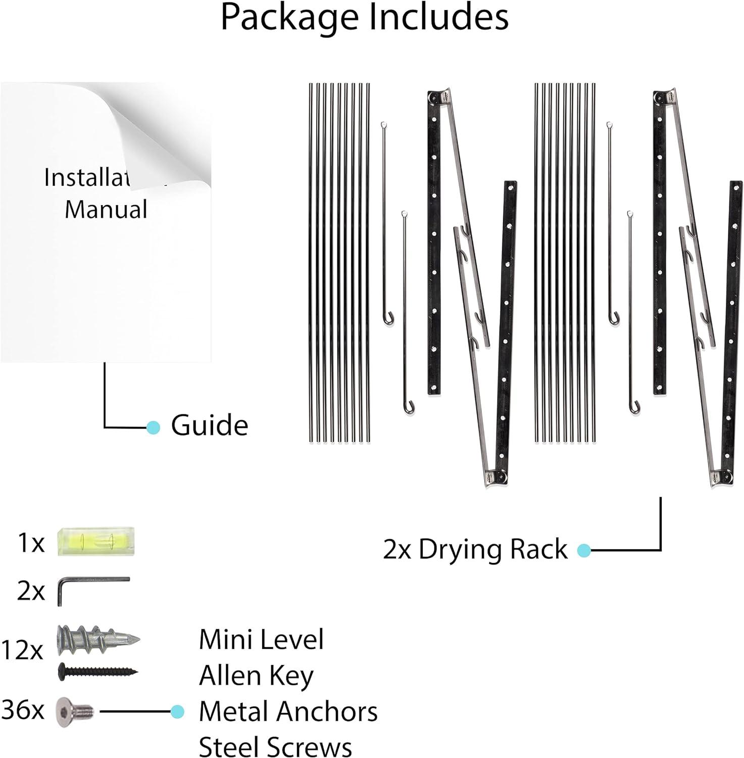 Silver Stainless Steel Wall-Mounted Folding Drying Rack Set