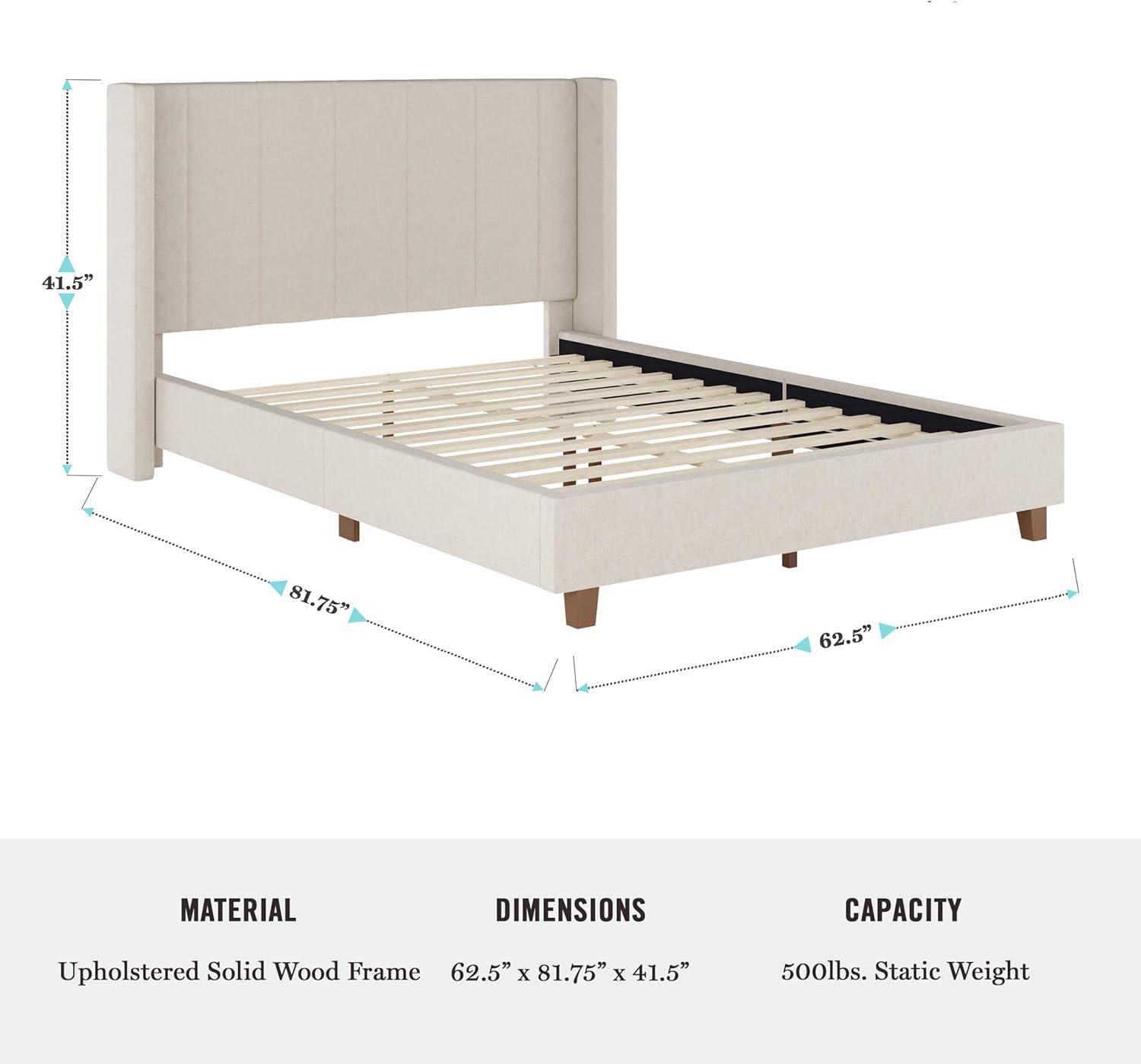 Martha Stewart Martha Stewart Kay Upholstered Platform Bed With Channel Stitched Wingback Headboard