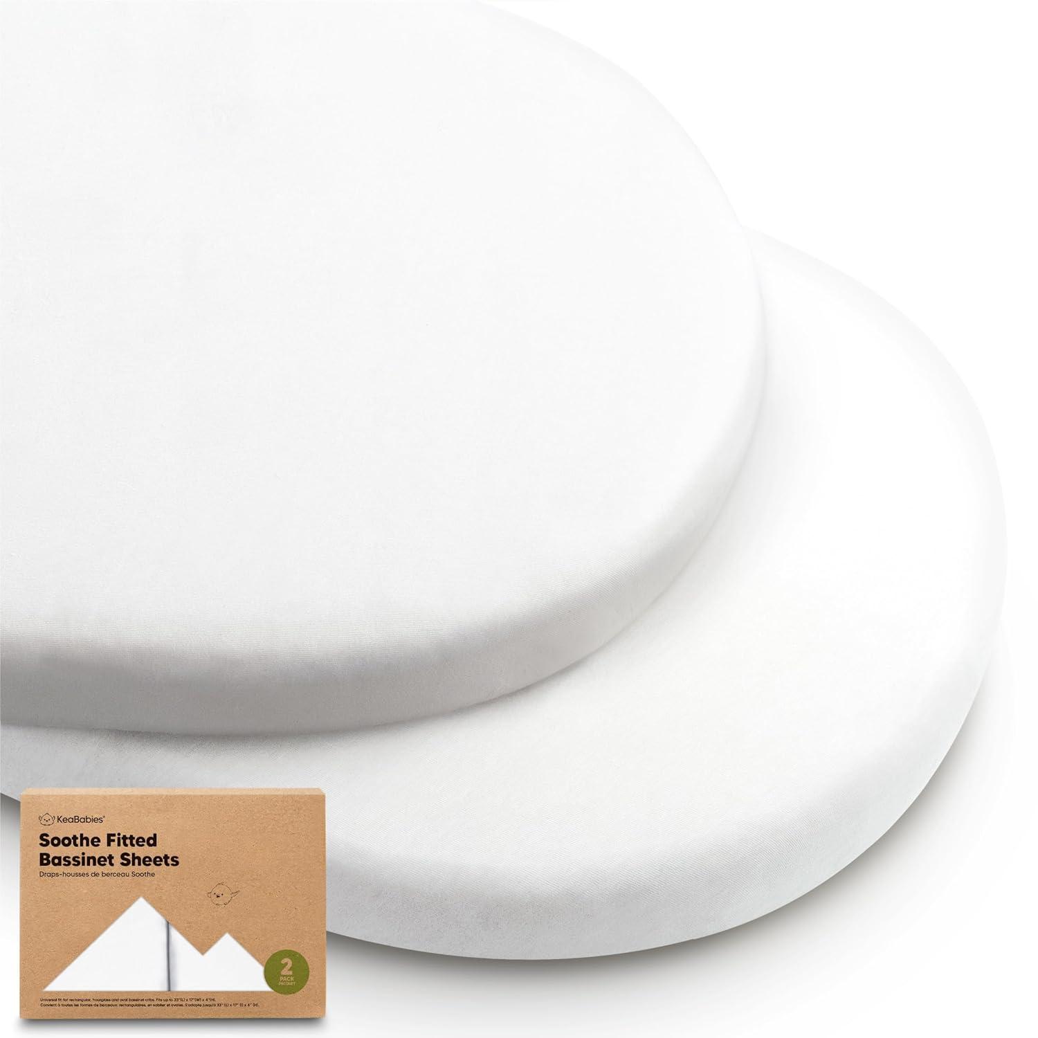 2-Pack Organic Bassinet Sheets for Girls, Boys - 100% Cotton Bassinet Mattress Sheets Compatible with Halo Bassinest Swivel Sleeper,Graco,Baby Delight,Chicco,Unisex Fitted Bassinet Sheets(Soft White)