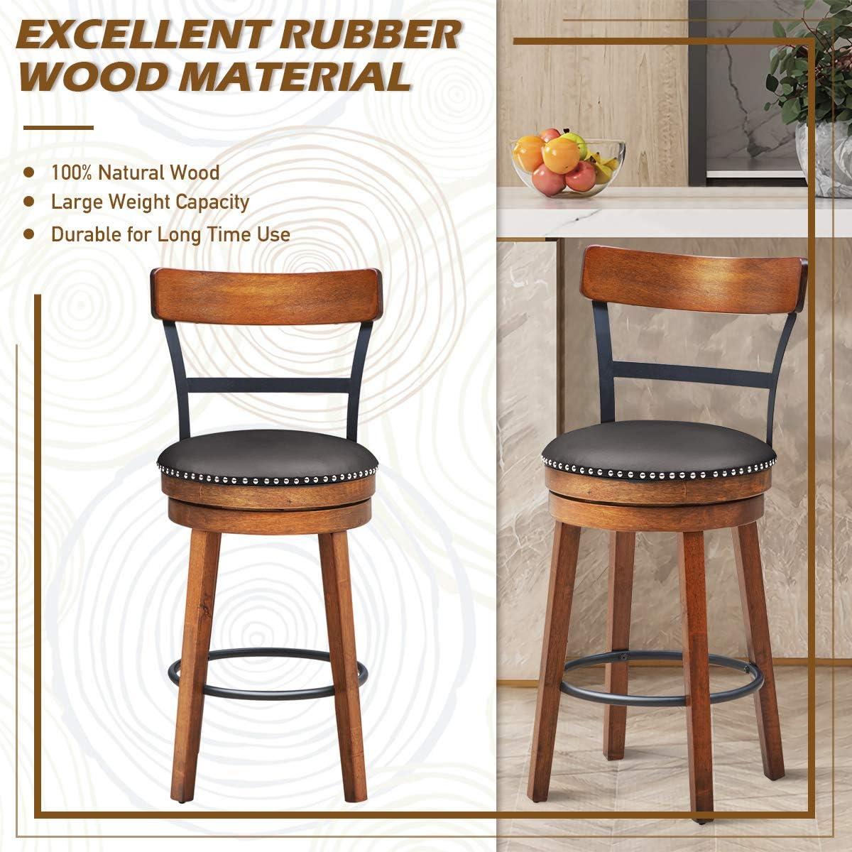 GVN Set of 2 25.5 Inch Swivel Counter Height Bar Stool, Bar Height Stools, Counter Height Bar Stools for Kitchen, Dining Room