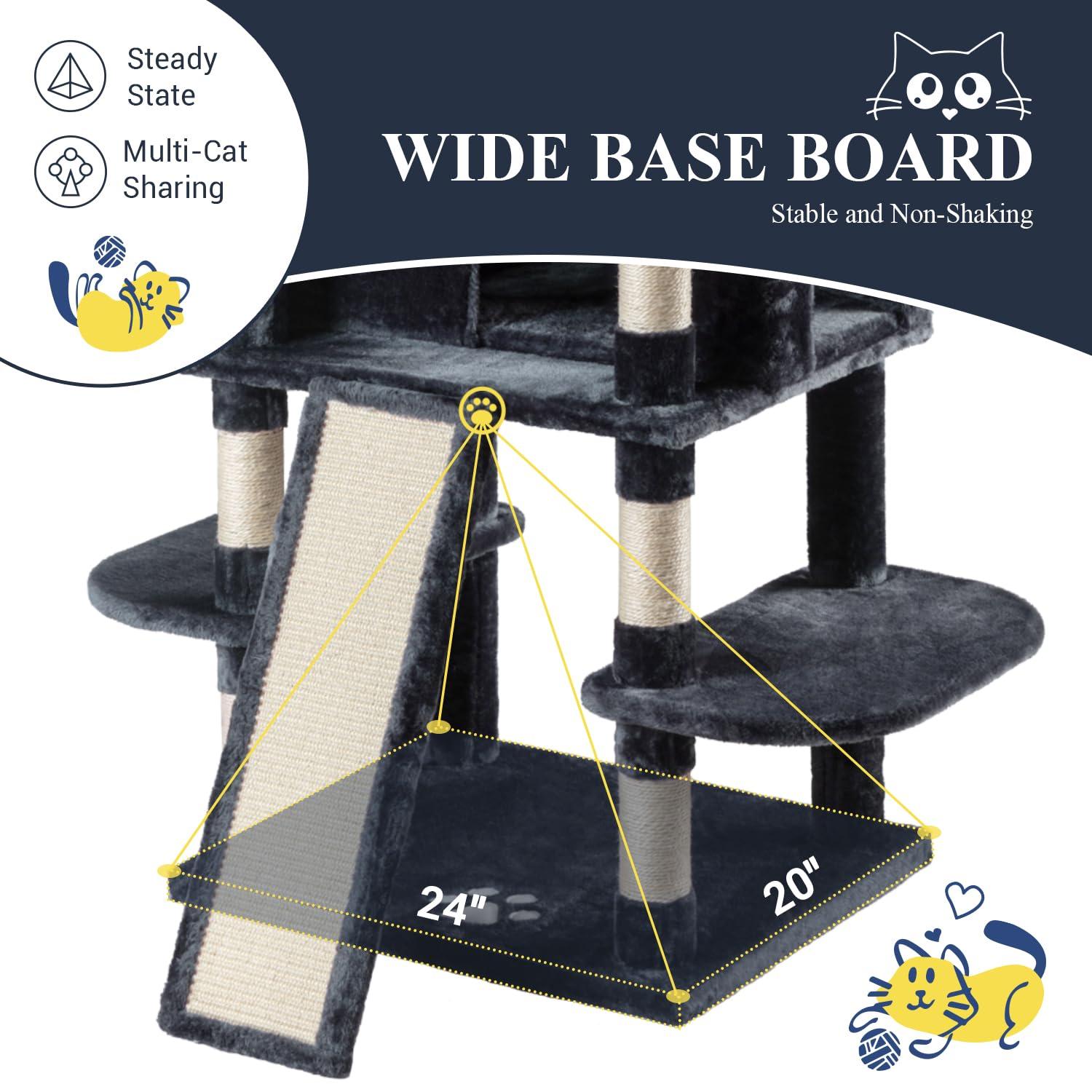 Allewie 68 Inches Cat Tree/House and Towers for Big Feline/Scratching Post/Multi-Level Large Kitty Climbing Tree with Condo/Smokey Grey