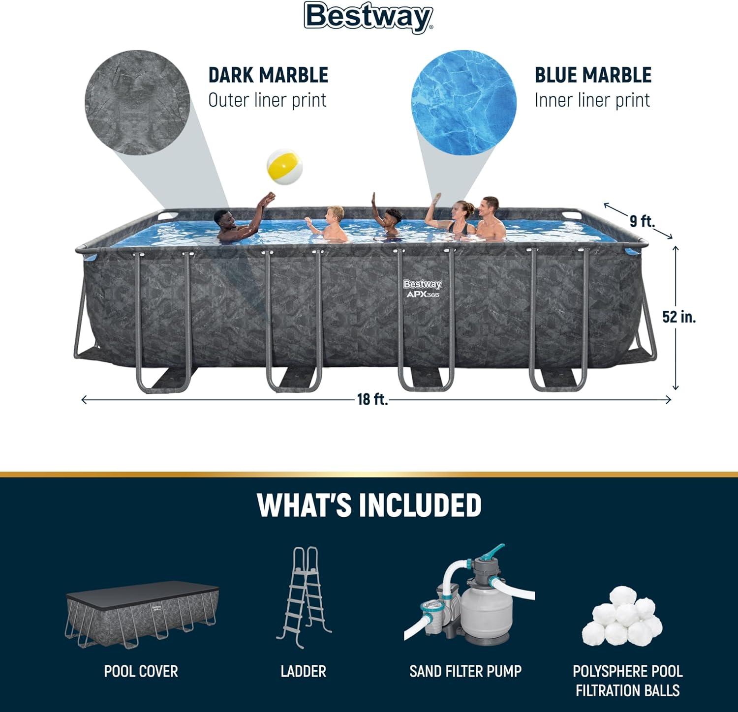 Bestway APX 365 18' x 9' x 52" Rectangle Above Ground Swimming Pool Set