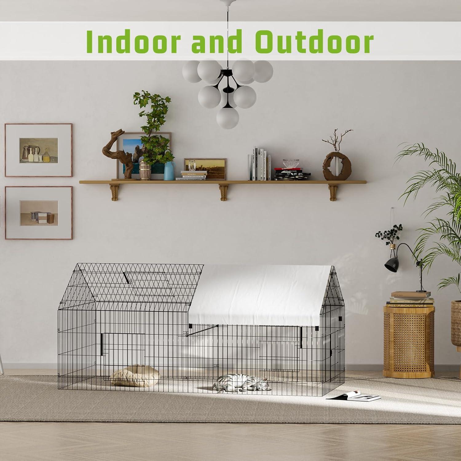 Metal Chicken Coop, 86 x 40 x 40 Inch Chicken Run for Yard with Waterproof Cover, Outdoor Portable Chicken Pen with 4 Doors, 1 Window, Chicken House for Small Animals Duck, Rabbit, Hen