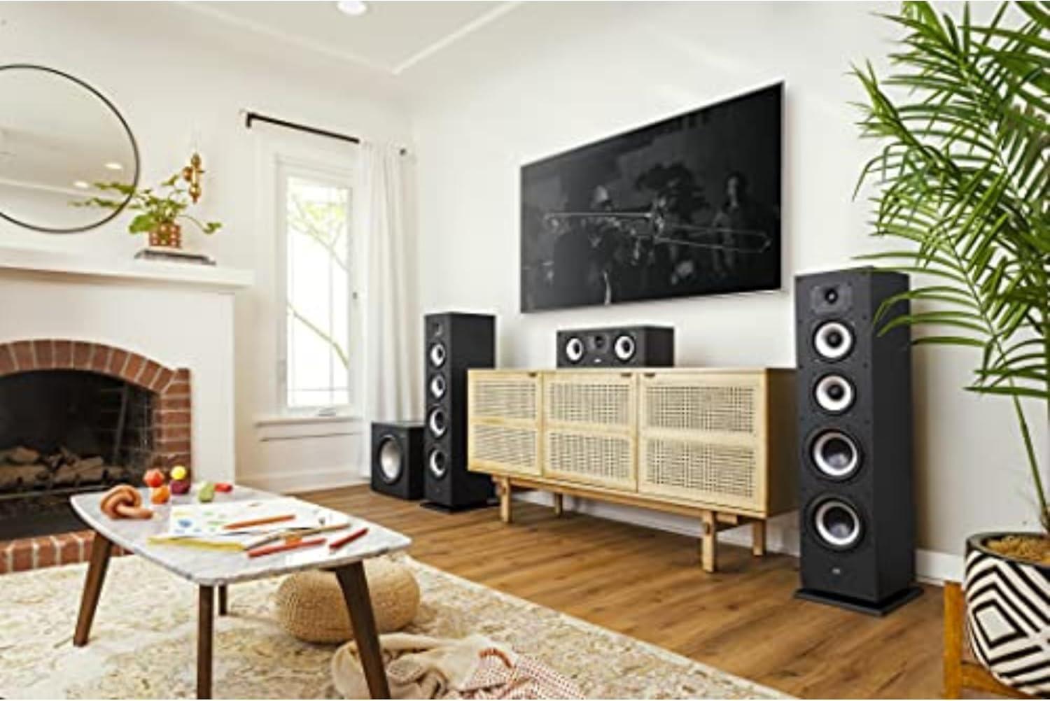 Black MDF Floor-standing Wireless Speaker with Surround Sound