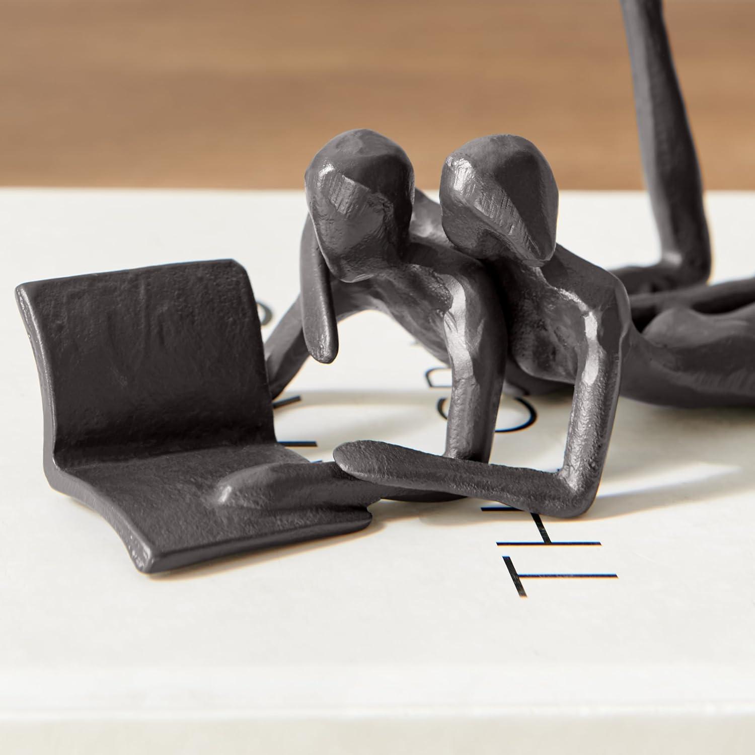 Danya B Brown Cast Iron Abstract Couple Reading Book Together Sculpture - Tabletop Figurine For Desks or Shelves